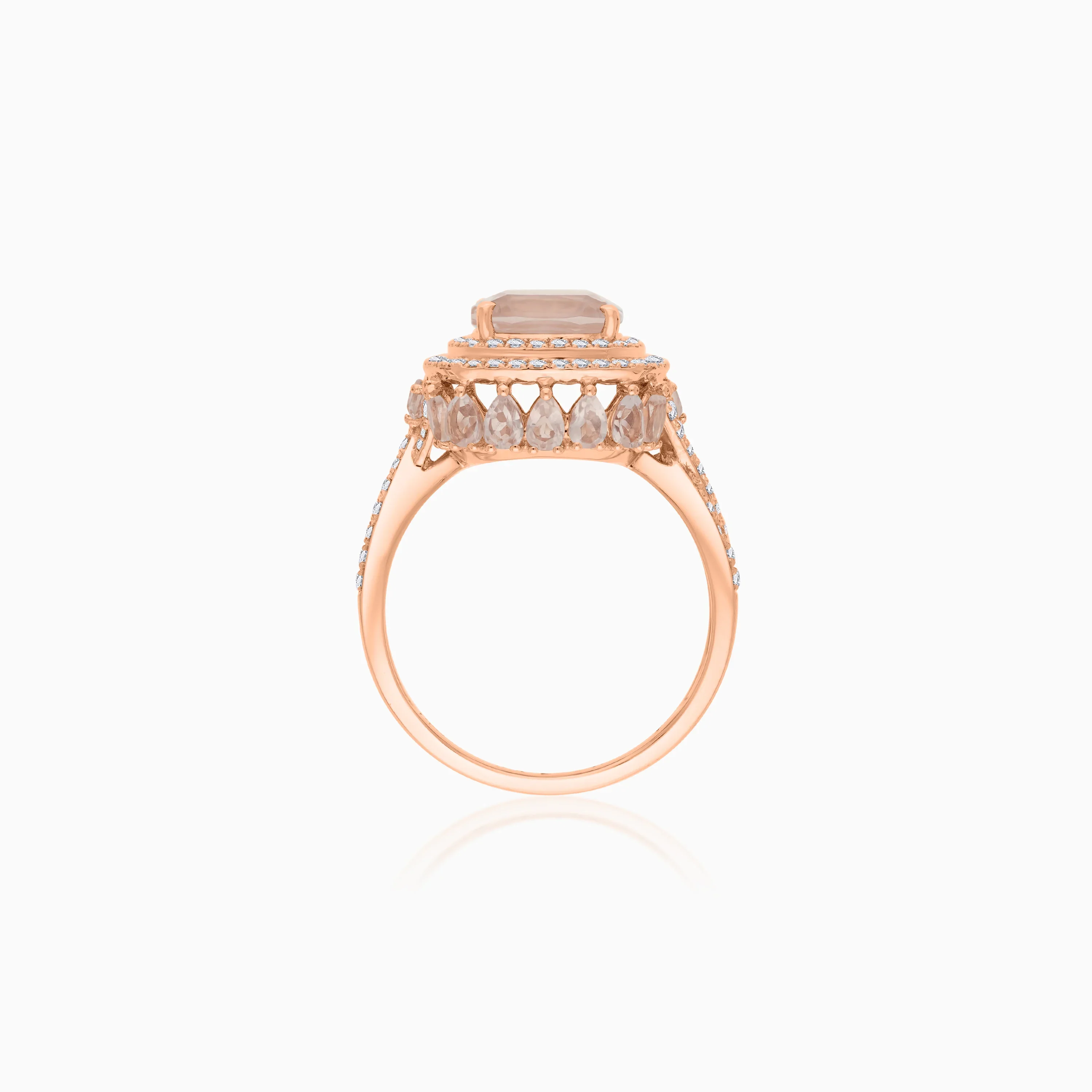 18K Rose Gold Ring  featuring a stunning Natural Diamond and Rose quartz stones - Image 4