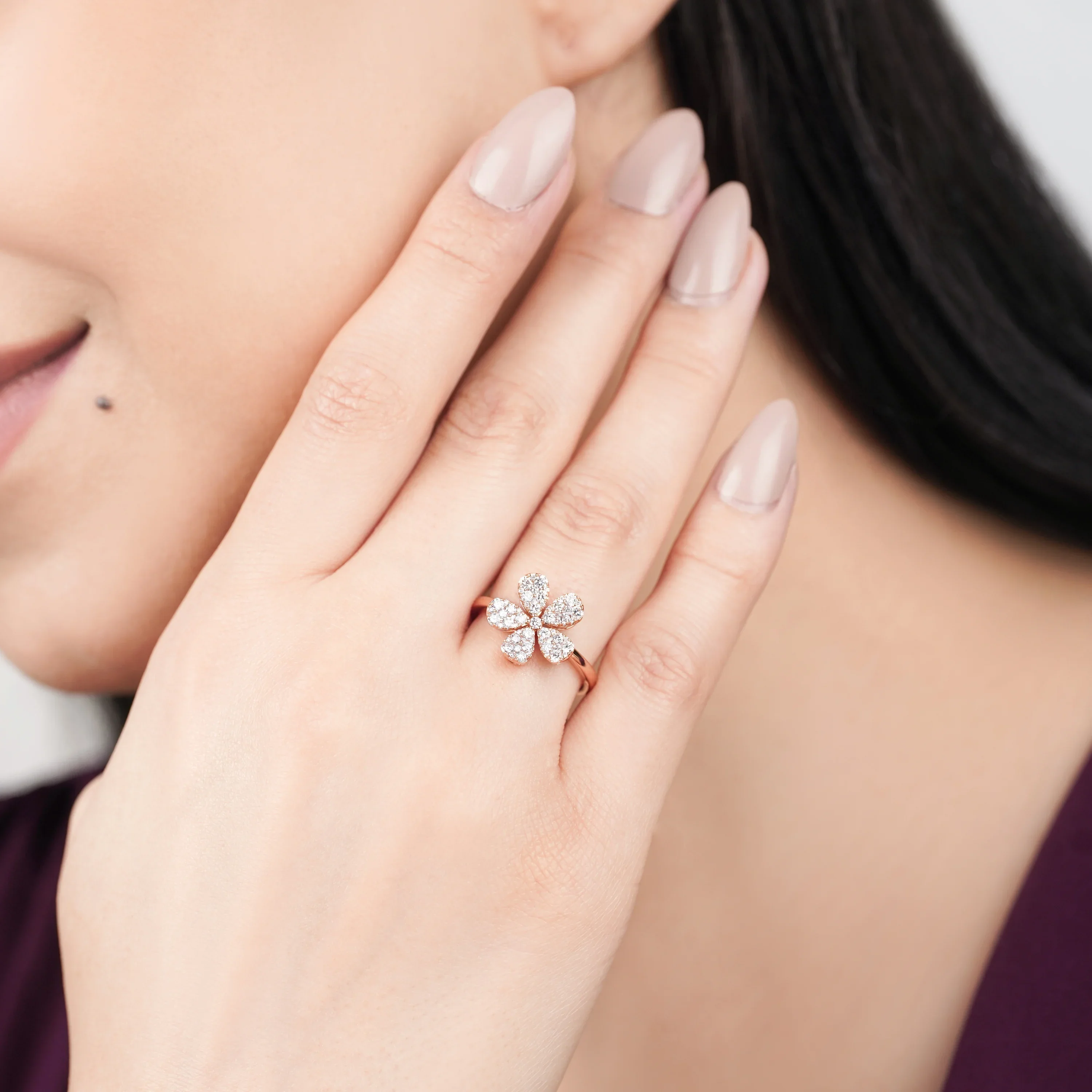 18K Rose Gold Flower Ring with Natural Diamonds – Mosaic Collection - Image 2