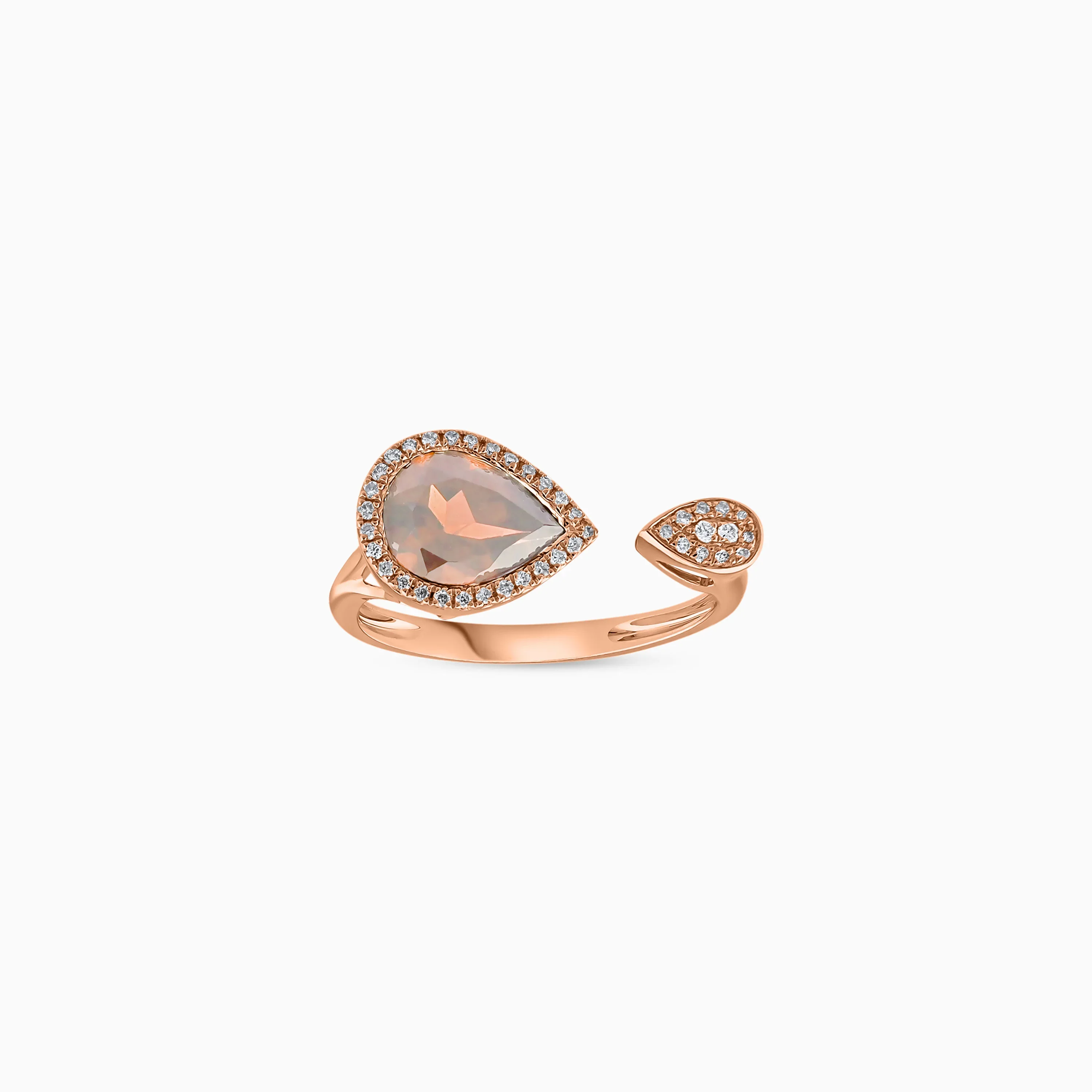 18K Rose Gold Ring with Natural Diamonds and Pink Quartz – Rabiya Collection - Image 3