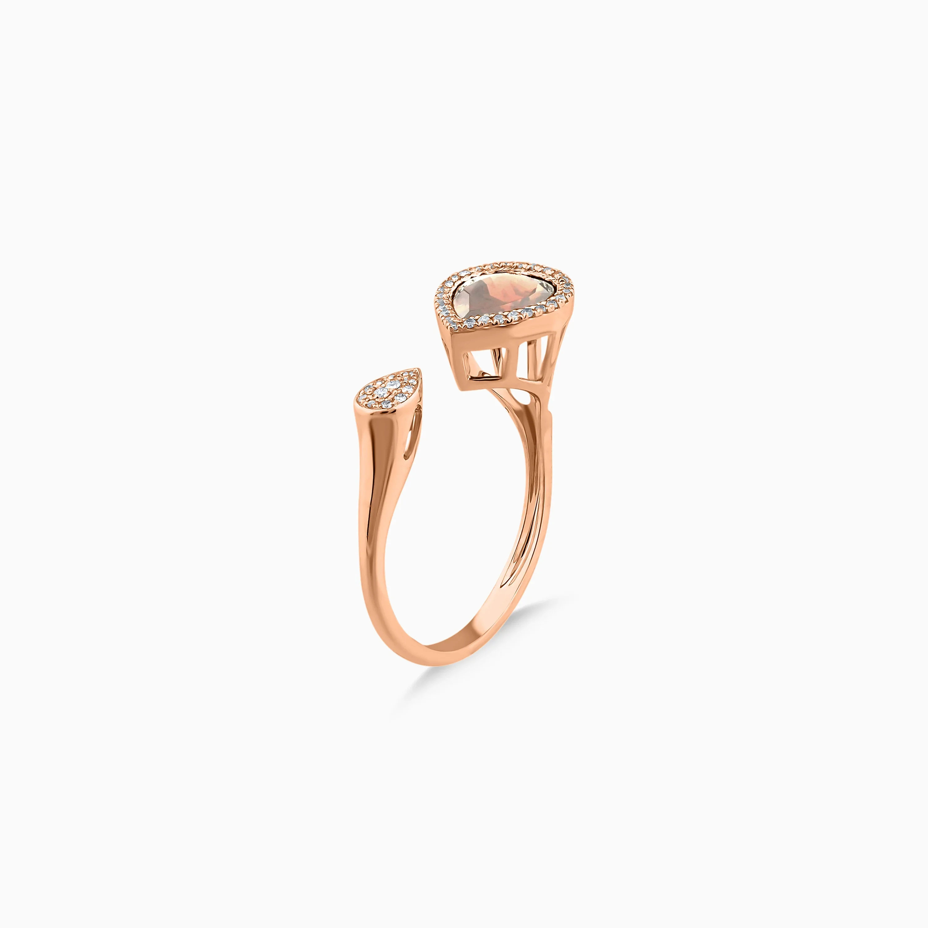 18K Rose Gold Ring with Natural Diamonds and Pink Quartz – Rabiya Collection - Image 4