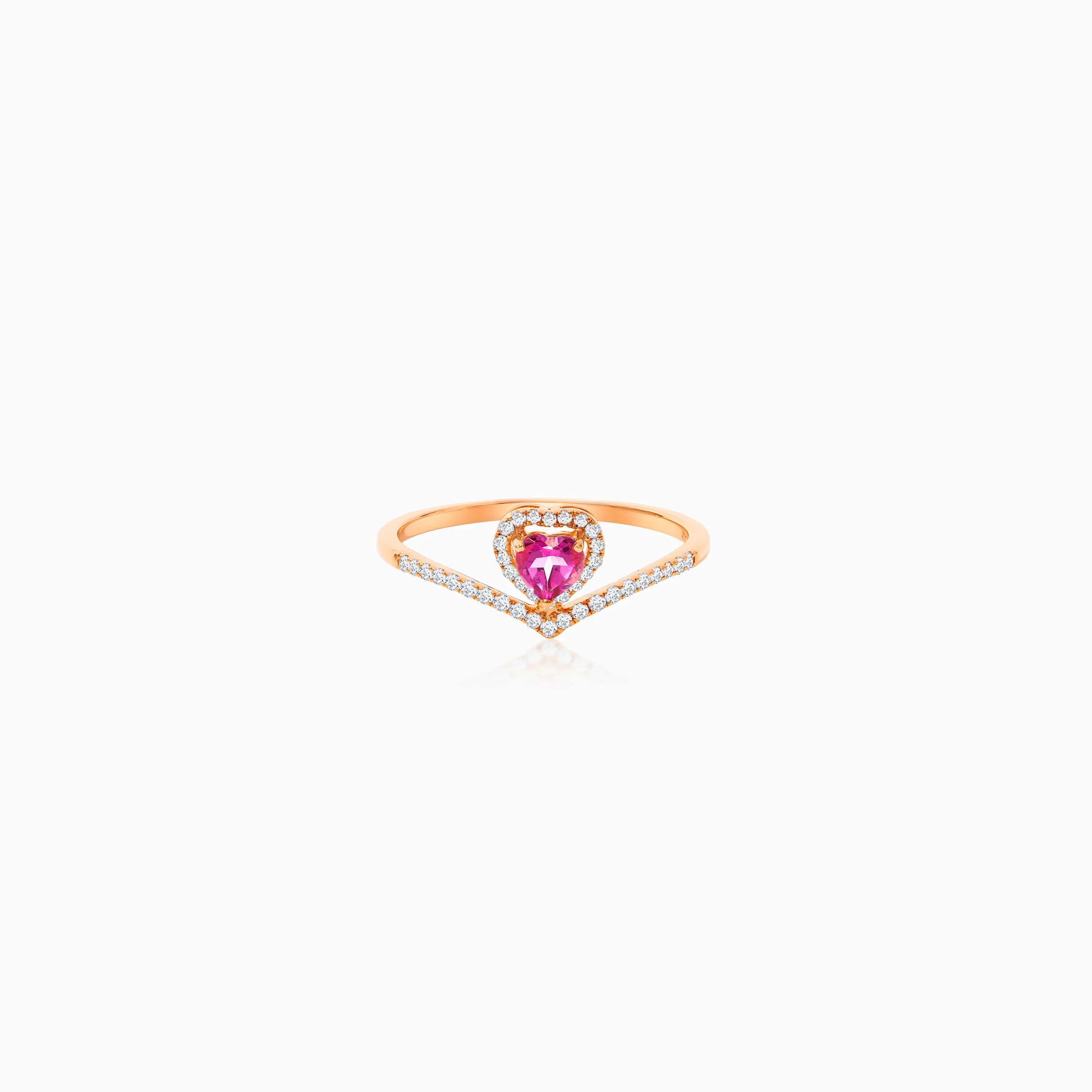 18k Rose Gold Ring with Pink Topaz Heart & Natural Diamond Halo - Image 3