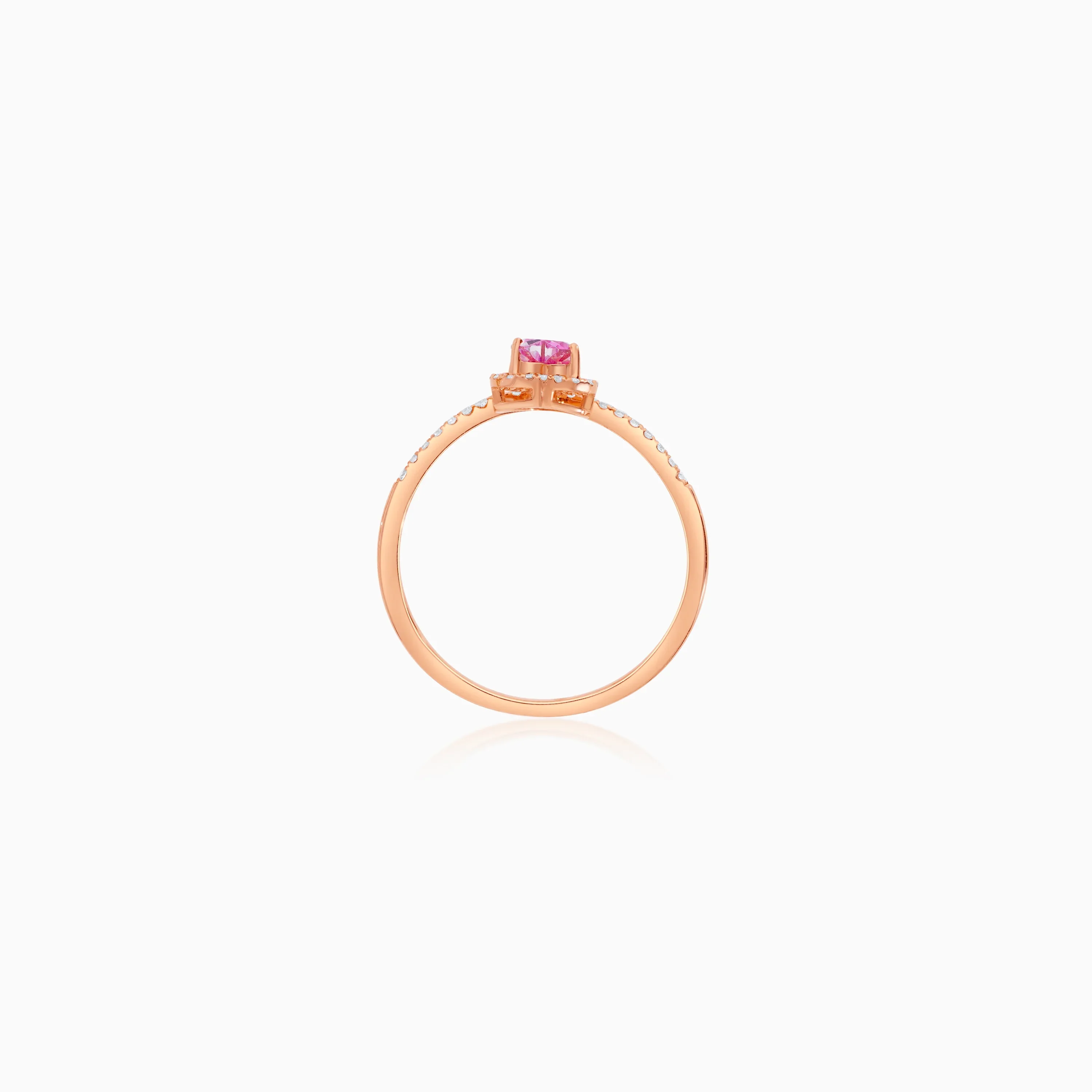 18k Rose Gold Ring with Pink Topaz Heart & Natural Diamond Halo - Image 4