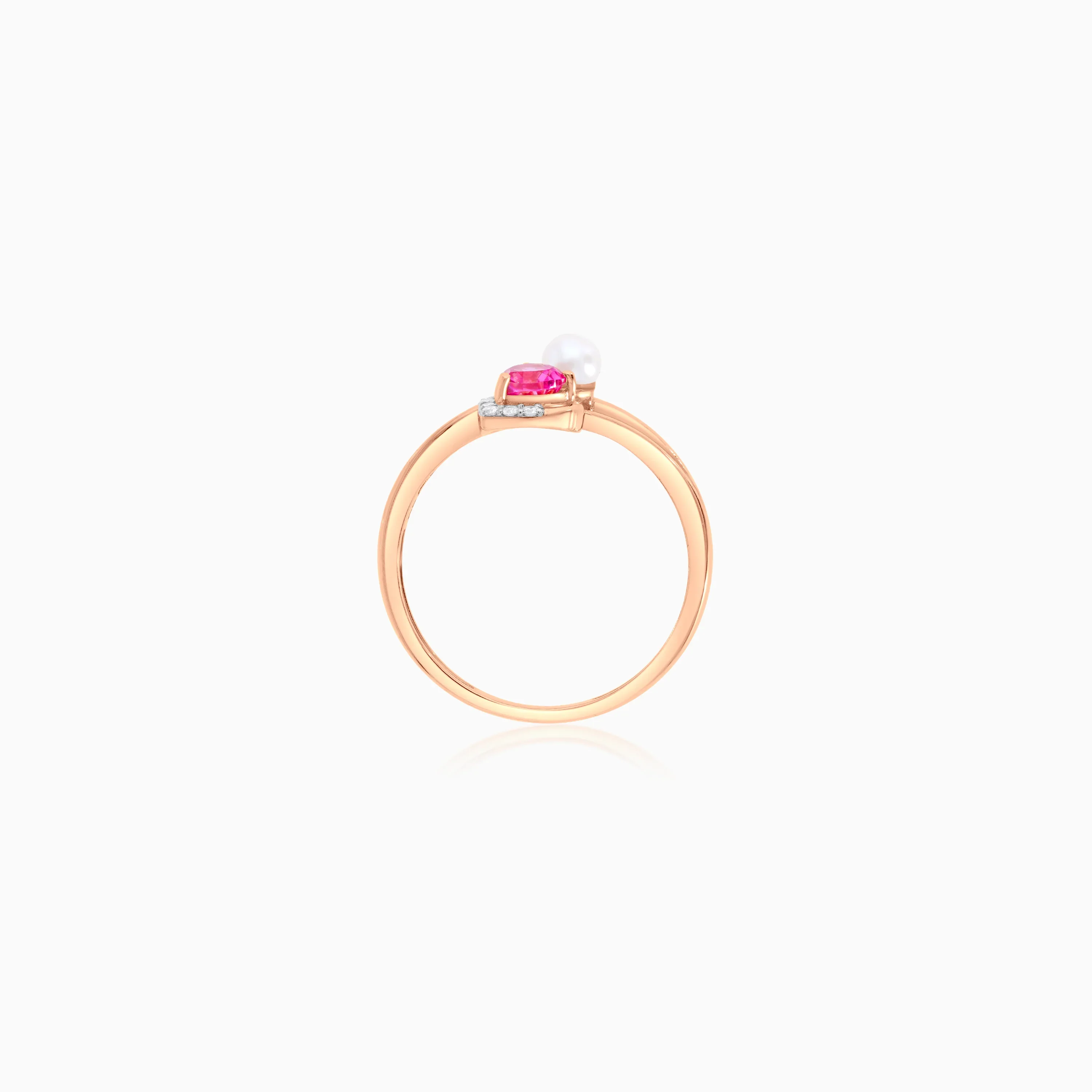 18k Rose Gold Ring with Pink Topaz Heart, Natural Diamonds & Pearl - Image 4