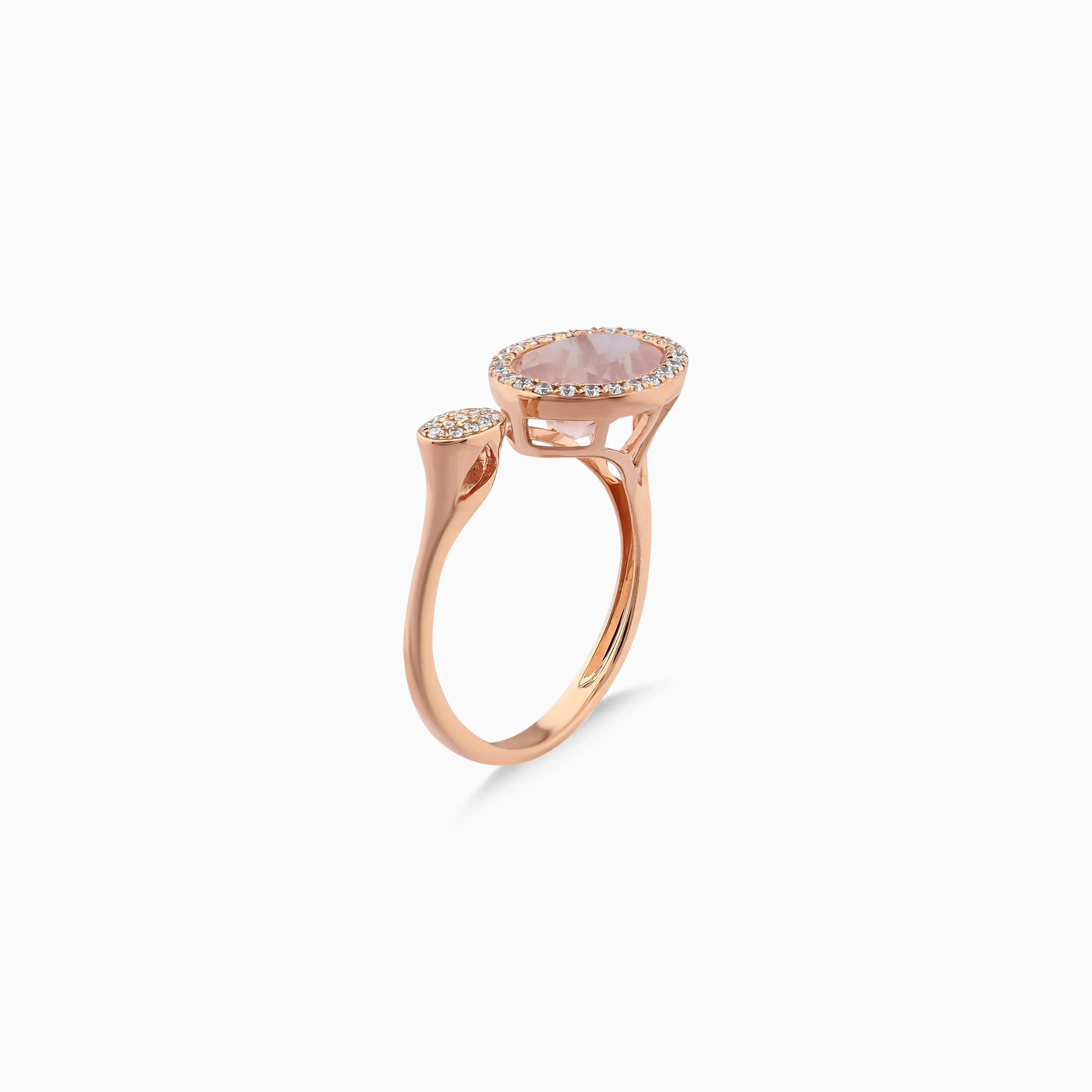 18K Rose Gold Ring with Rose Quartz and Natural Diamond | Rabiya Collection - Image 4