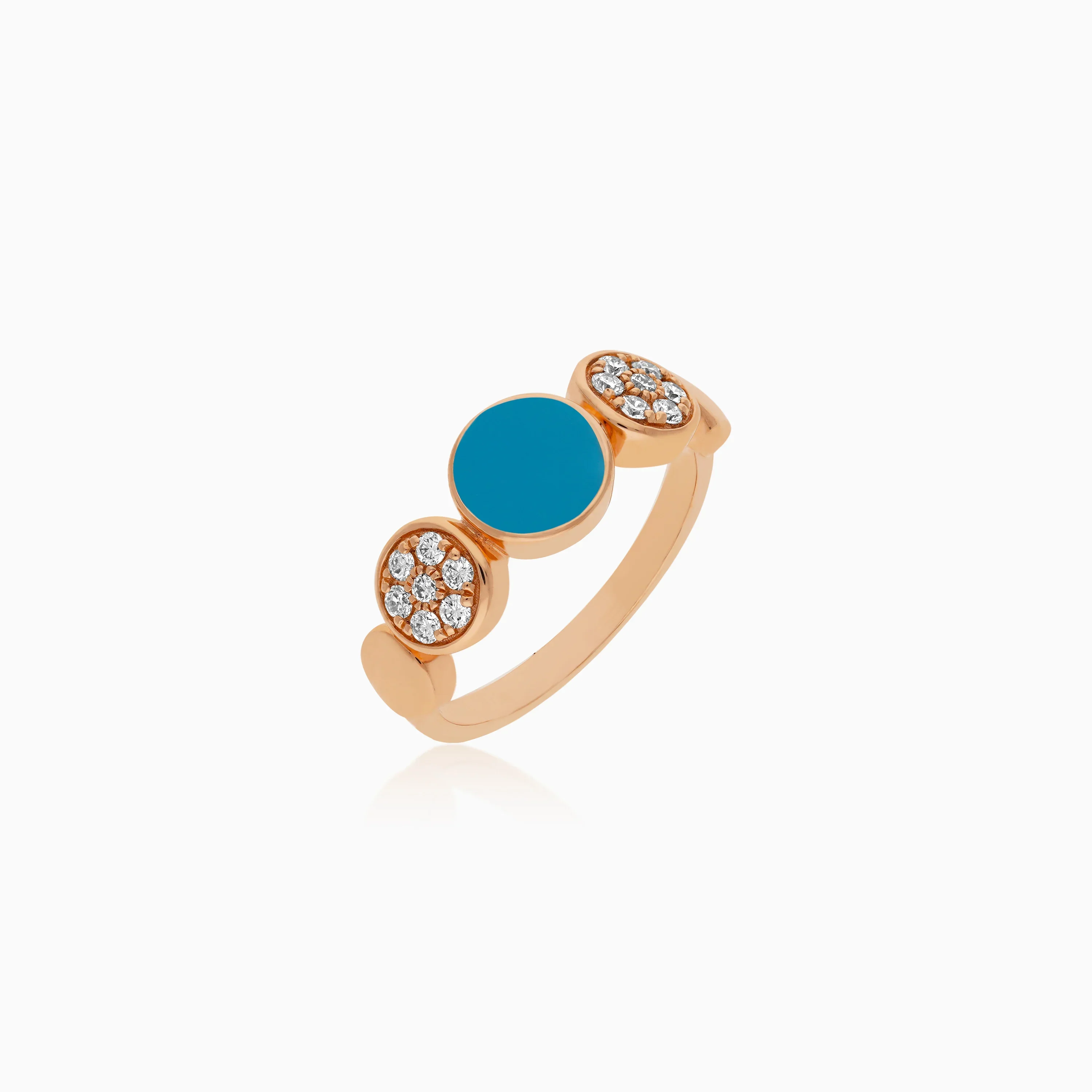 18K Rose Gold Ring with Natural Diamonds and Turquoise Stone - Mosaic Collection - Image 4