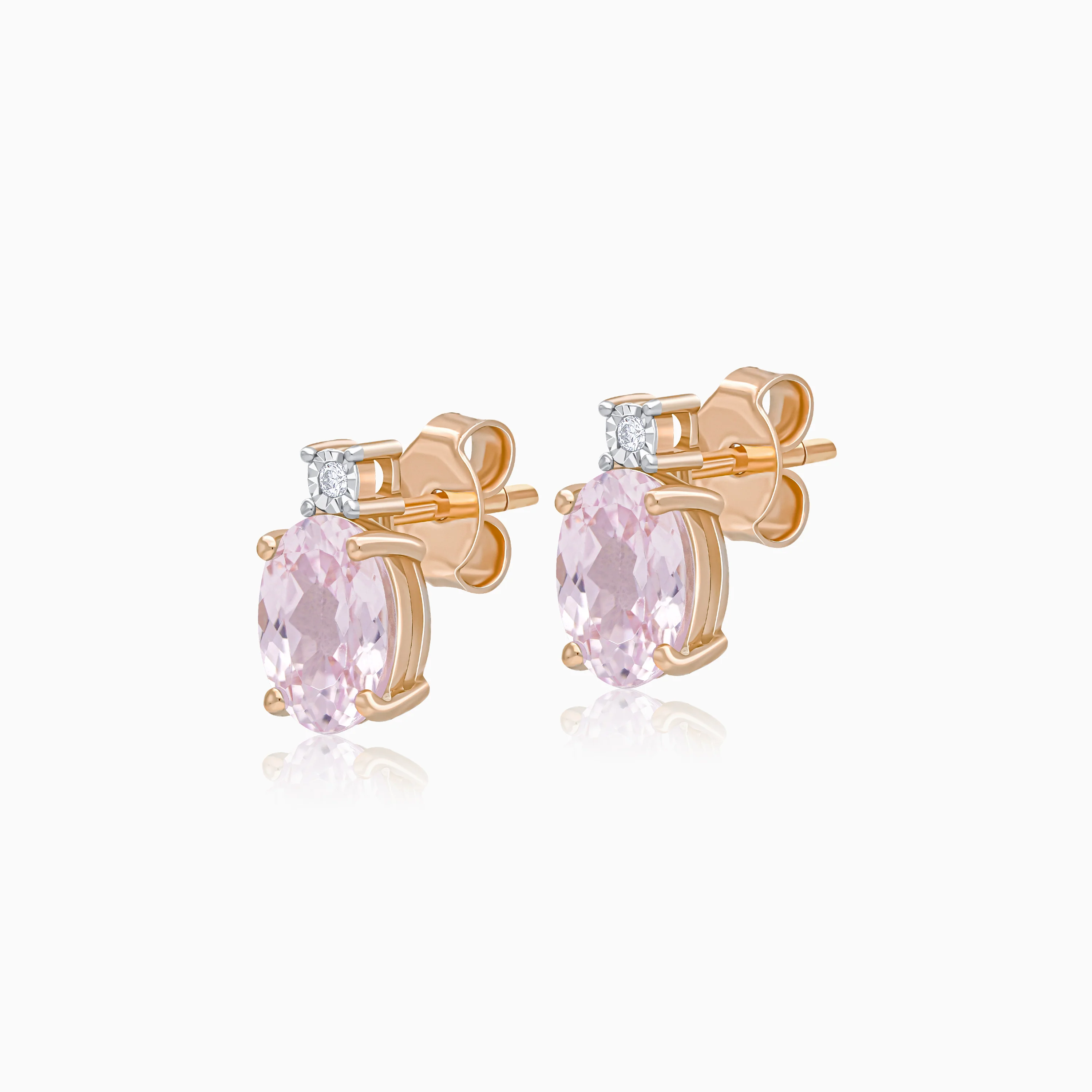 18K Rose Gold with Rose quartz stud Earrings featuring a stunning Natural Diamonds | Colour Classic - Image 2
