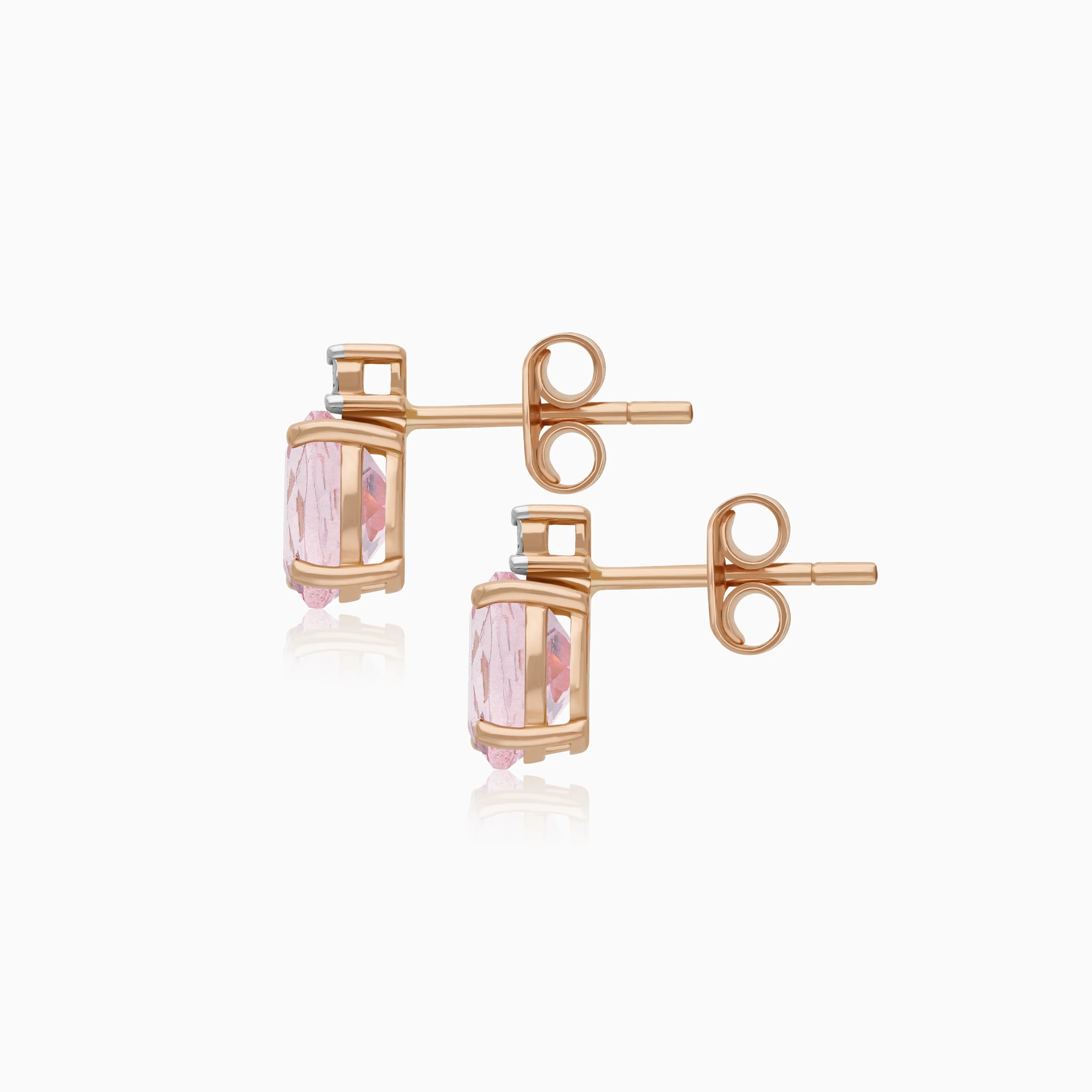 18K Rose Gold with Rose quartz stud Earrings featuring a stunning Natural Diamonds | Colour Classic - Image 3