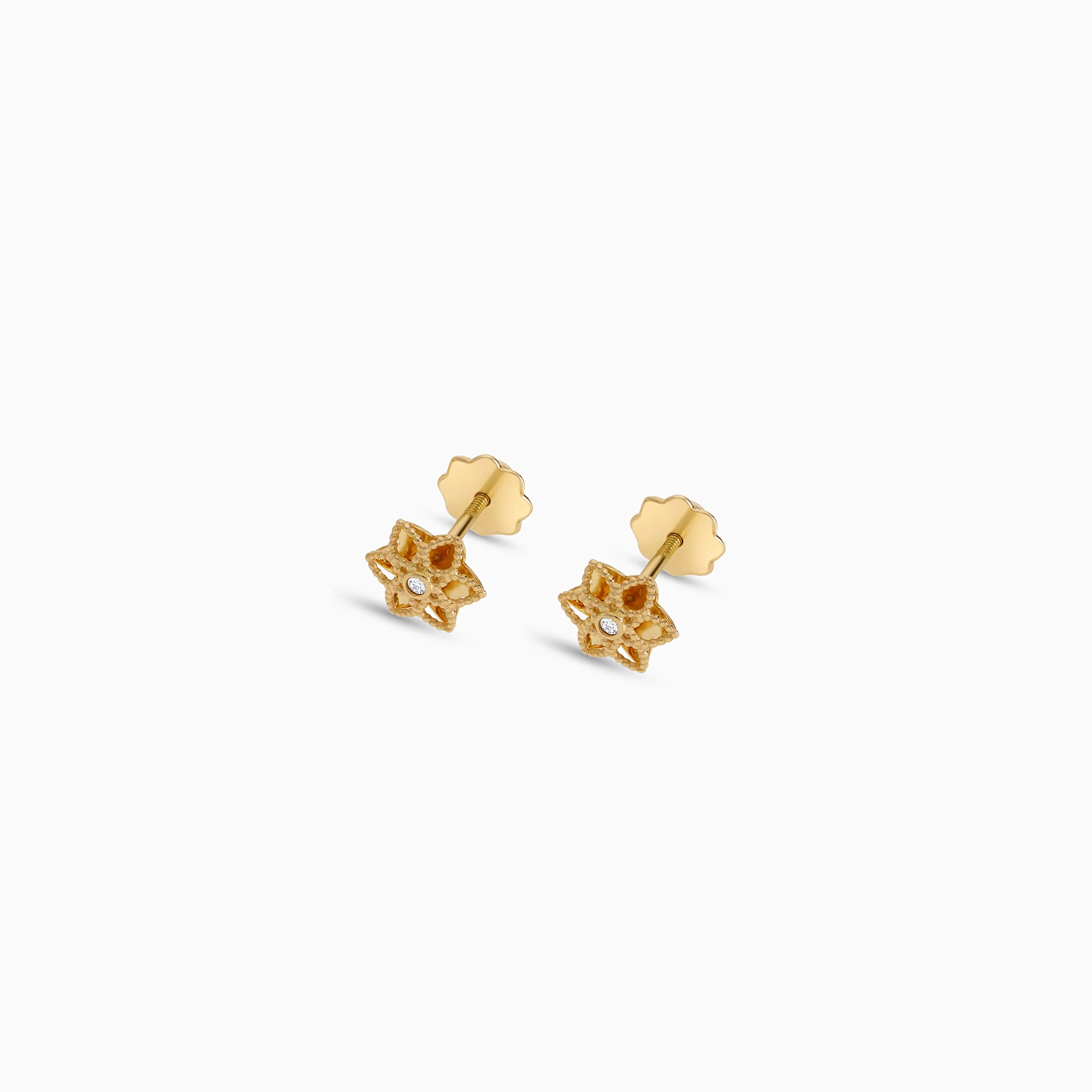 18K Star Earrings in Gold with Center Zircon for Your Kids - Image 2