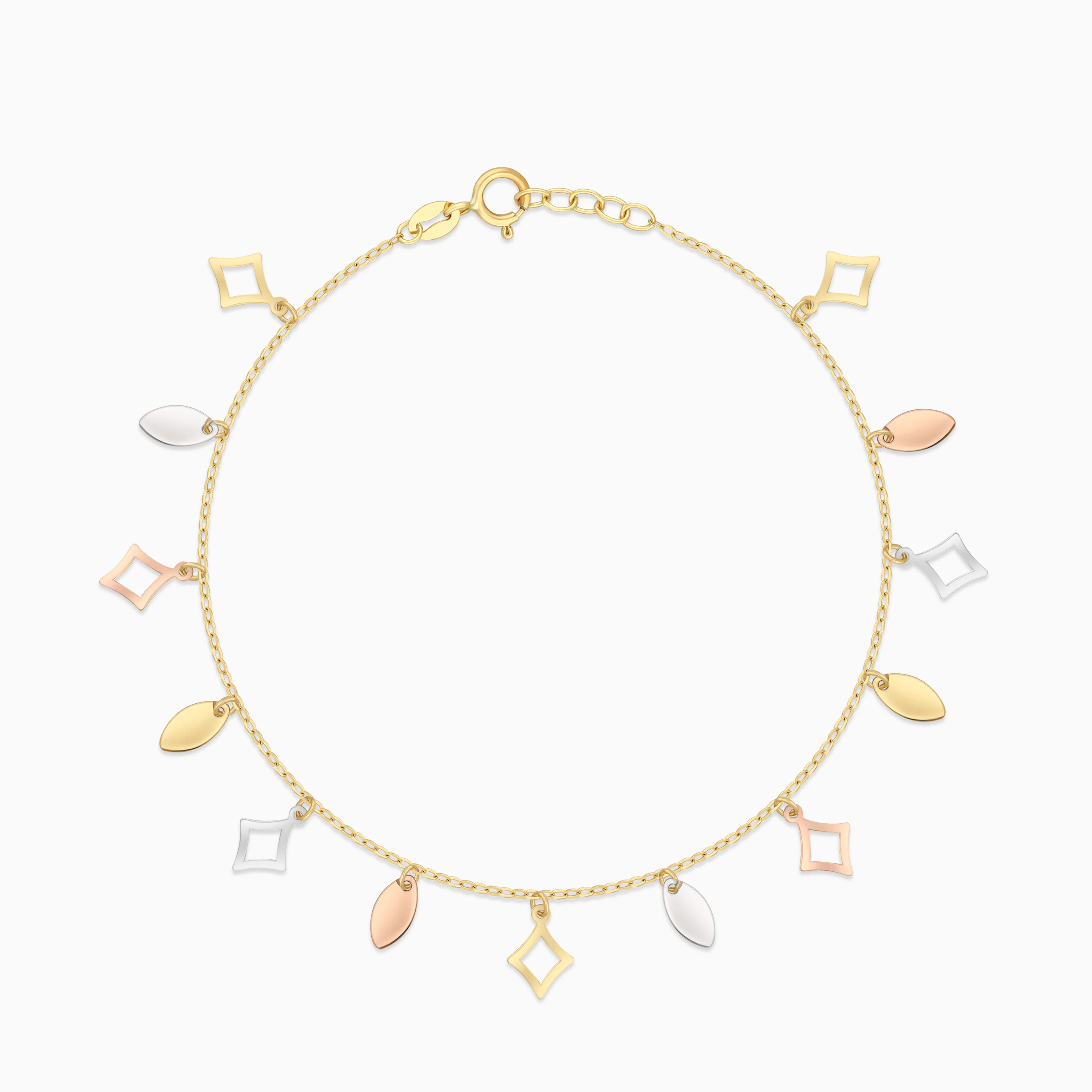 18K Tri-Color Gold Geometric Leaf Charm Bracelet - Image 2
