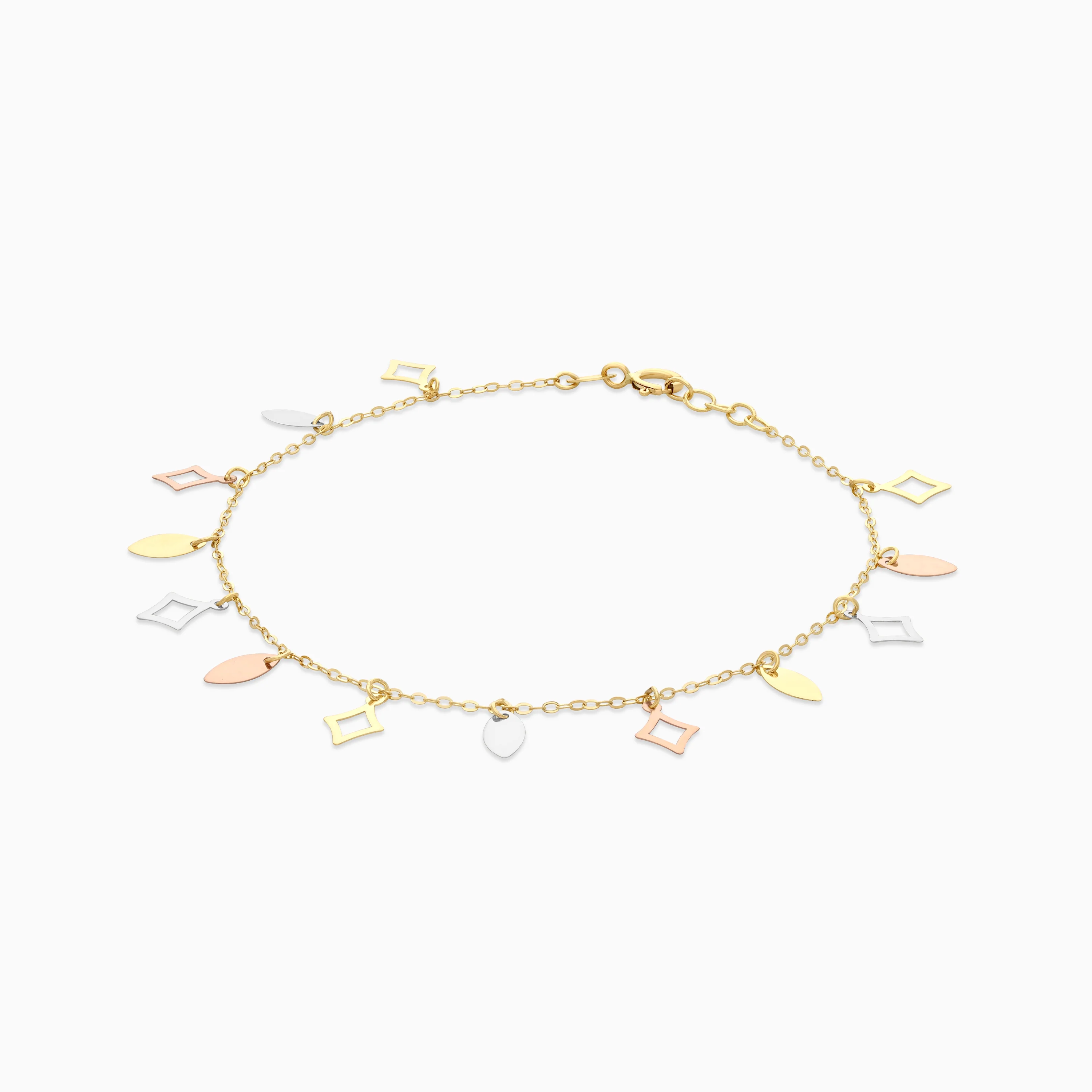 18K Tri-Color Gold Geometric Leaf Charm Bracelet - Image 3