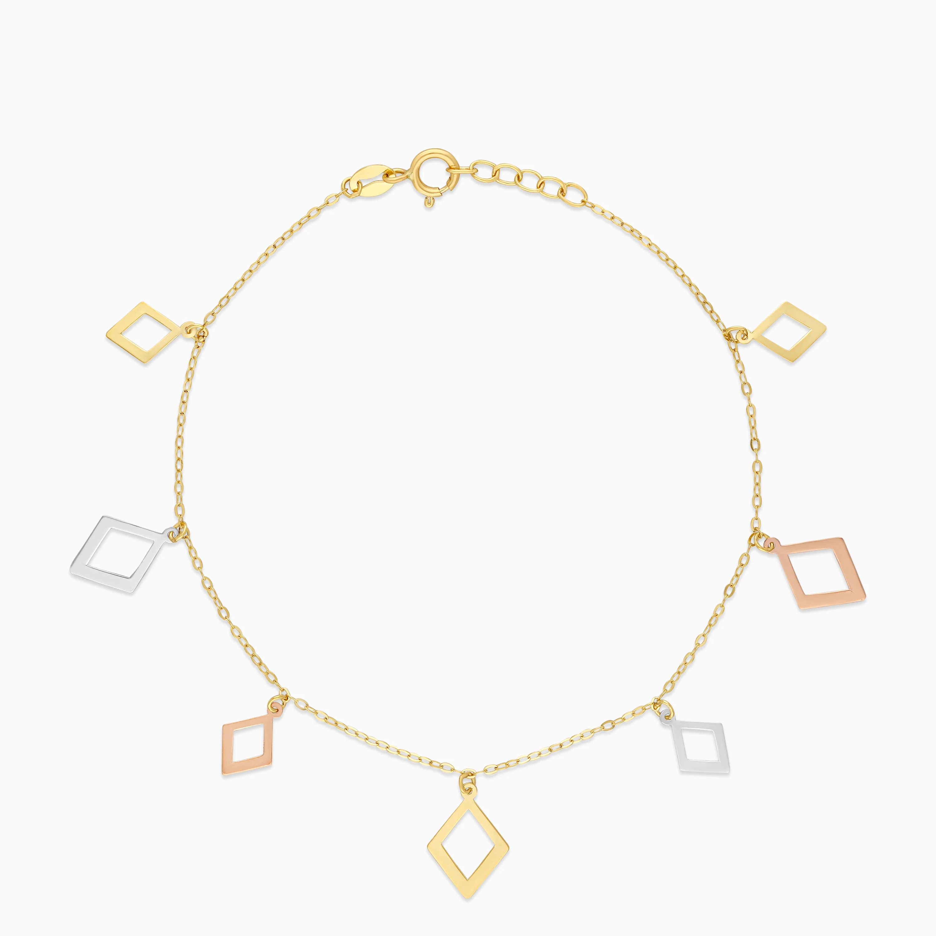 18k Tri-Colour Gold Geometric Charm Bracelet - Image 2