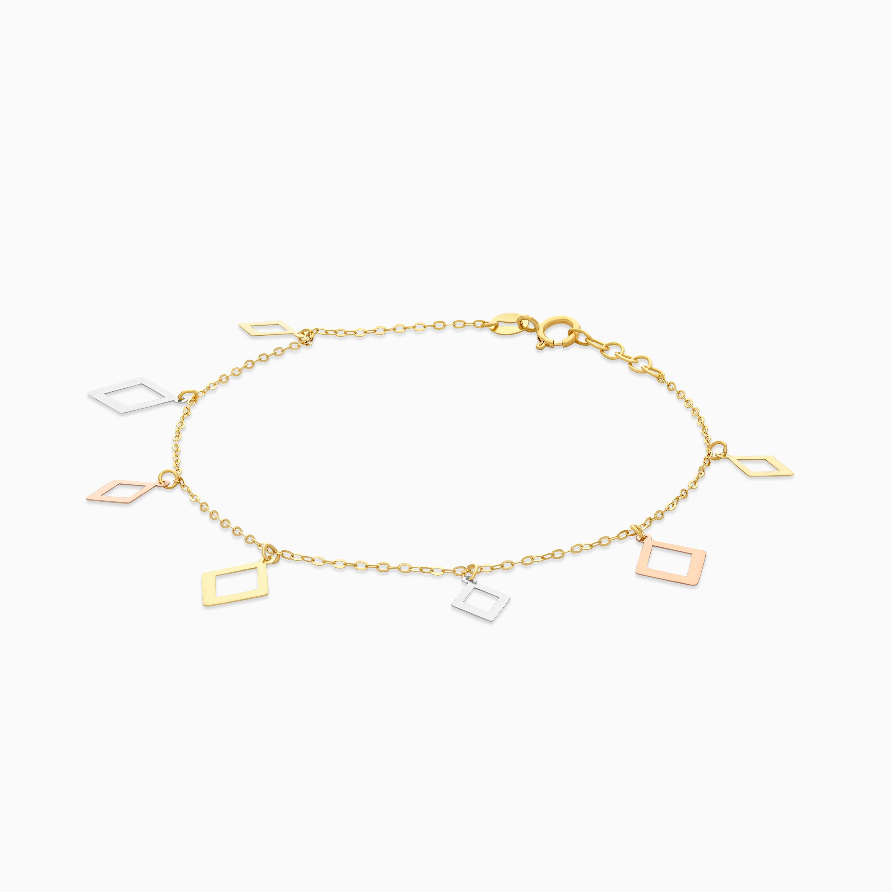 18k Tri-Colour Gold Geometric Charm Bracelet - Image 3