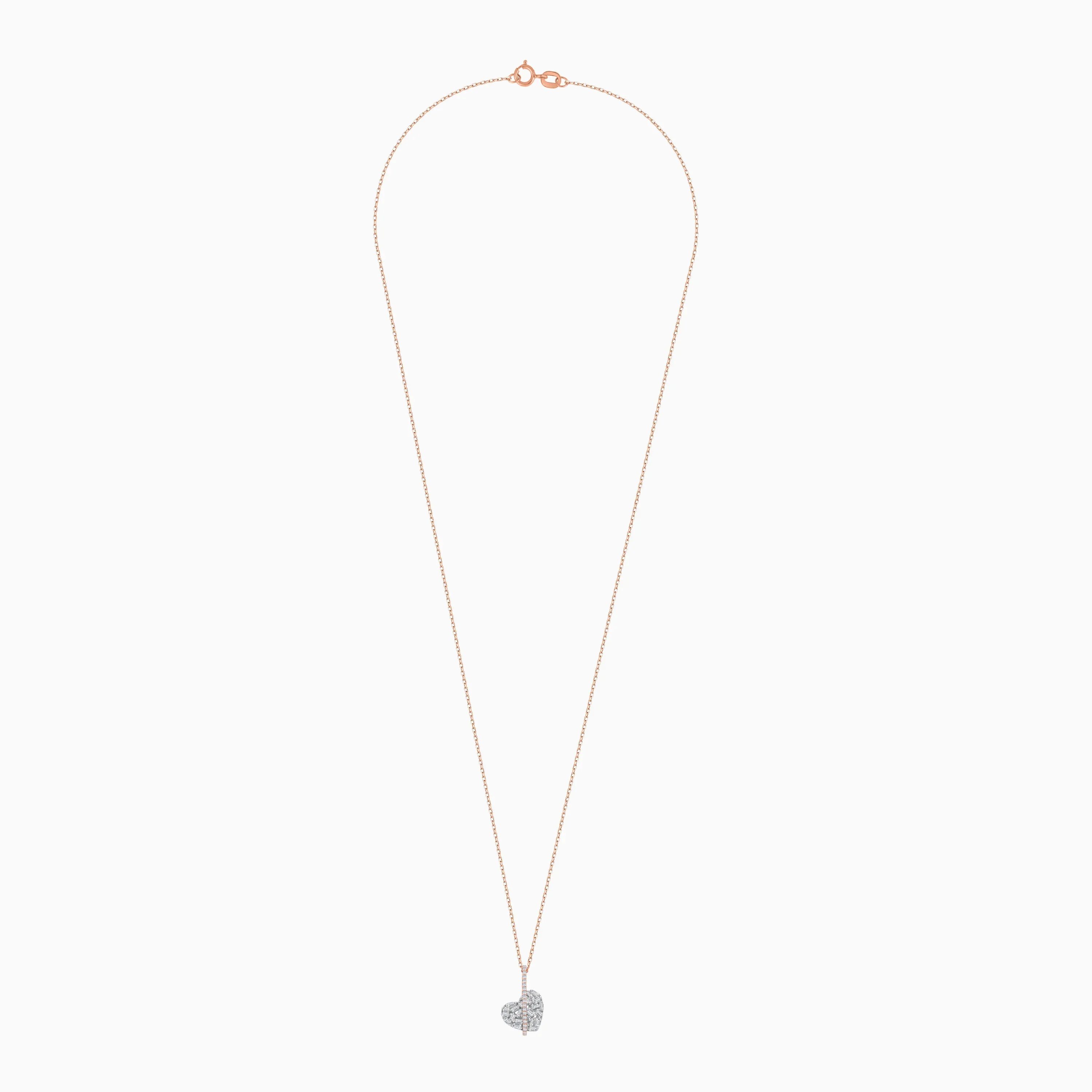 18K WHITE AND ROSE GOLD NECKLACE HEART SHAPE DECORATED WITH BAGUETTE, ROUND BRILLIANT - CUT NATURAL DIAMOND STONES - Image 3