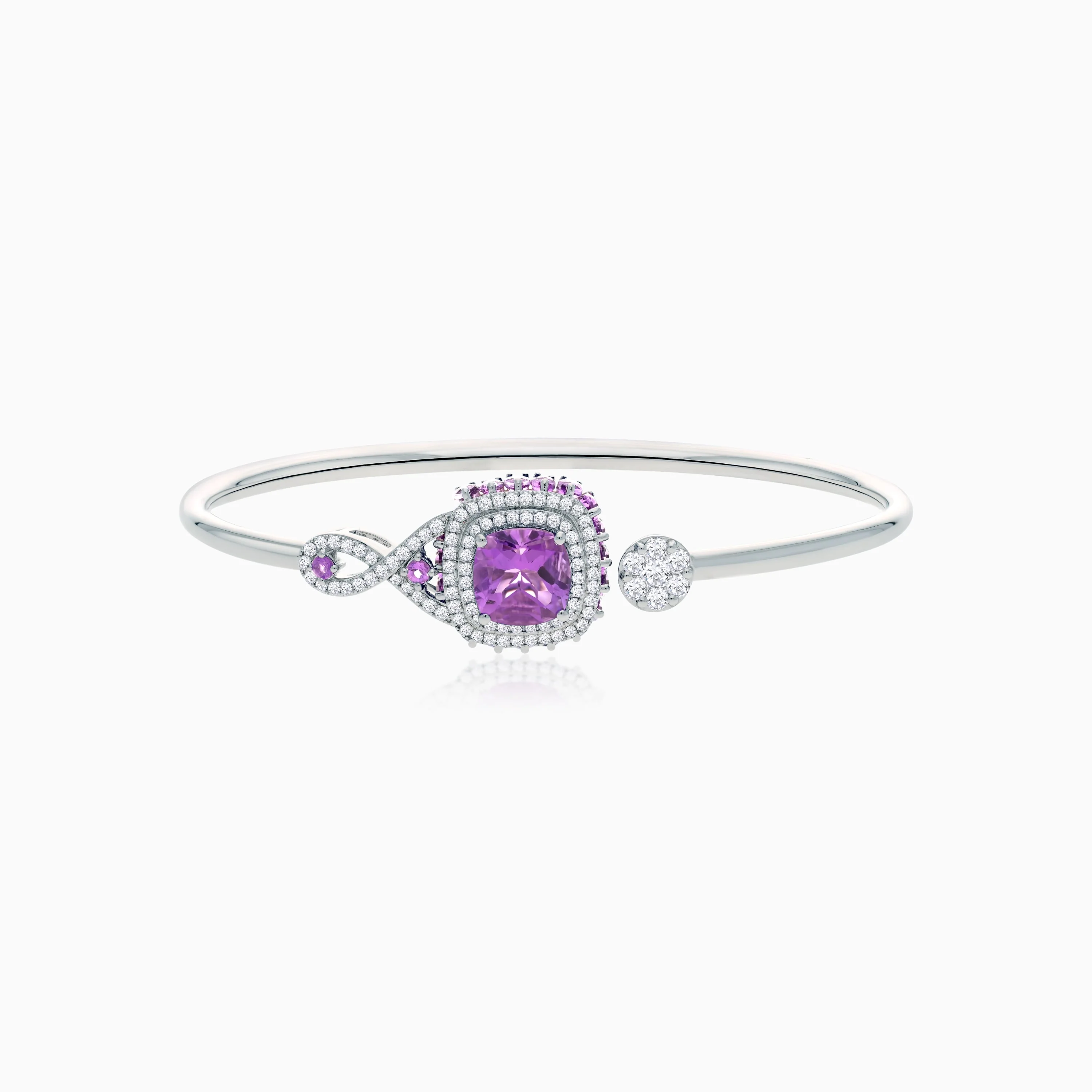 18k white gold bangle featuring a stunning natural diamond and amethyst - Image 3