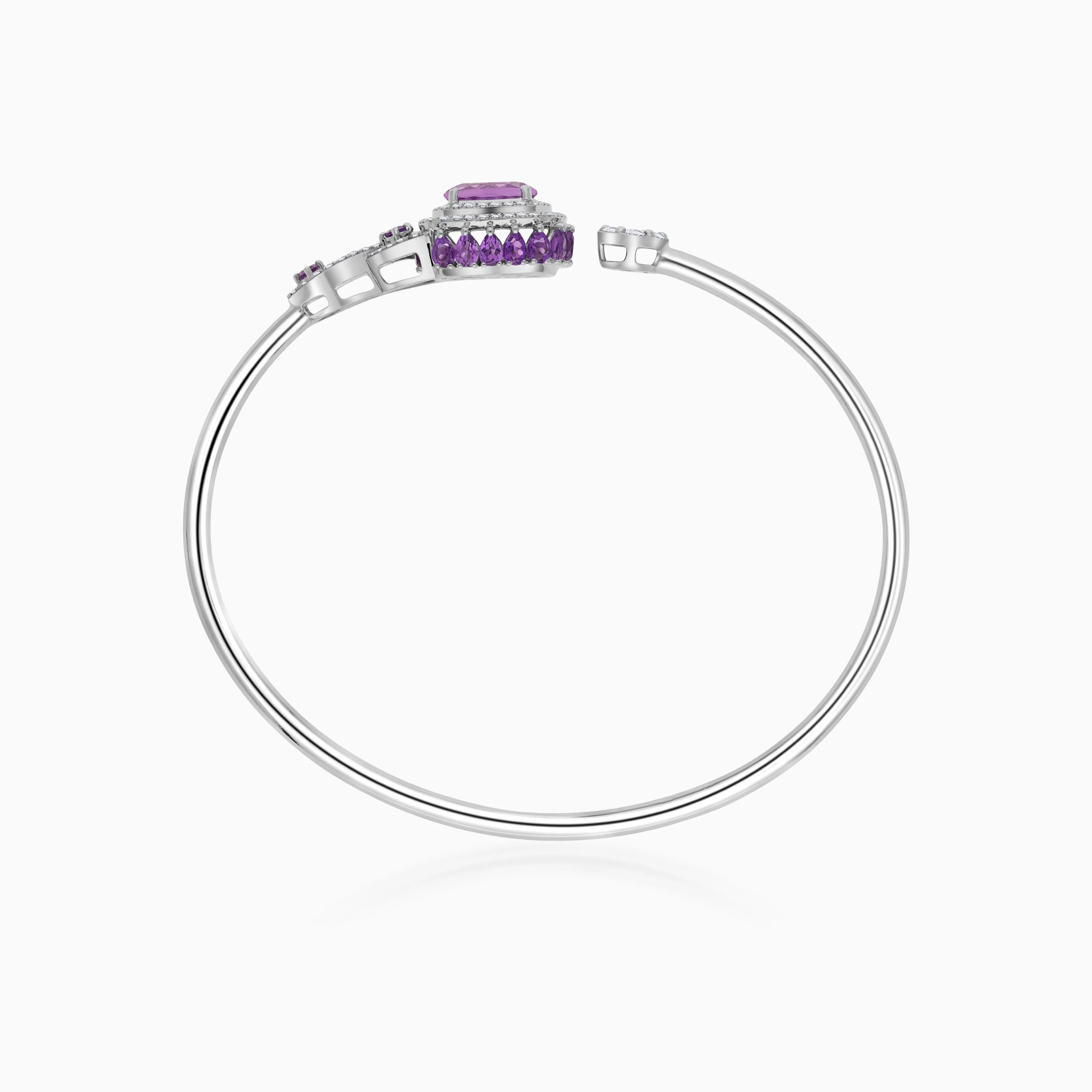 18k white gold bangle featuring a stunning natural diamond and amethyst - Image 4