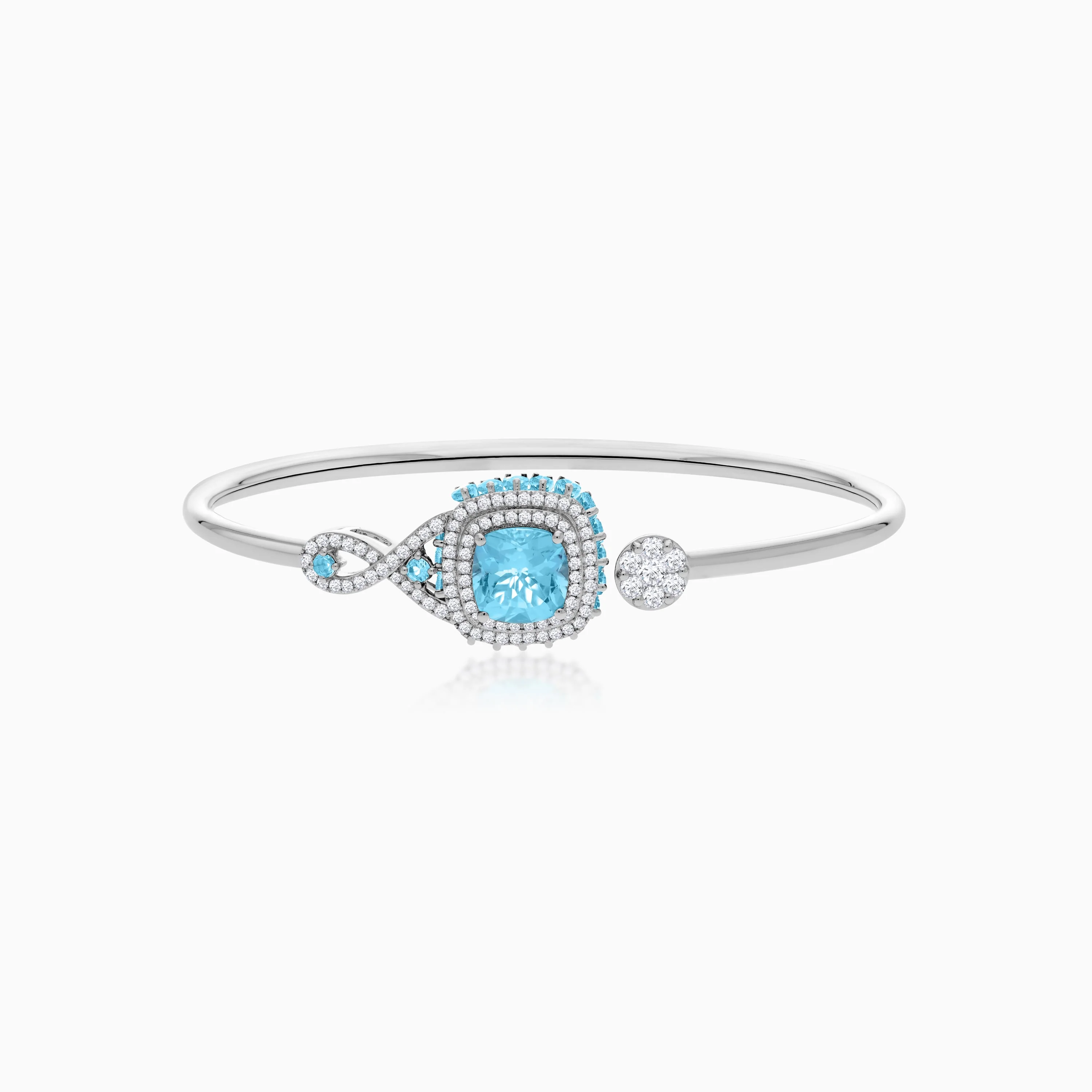 18K White Gold Bangle featuring a stunning Natural Diamond and Blue Topaz stones - Image 3