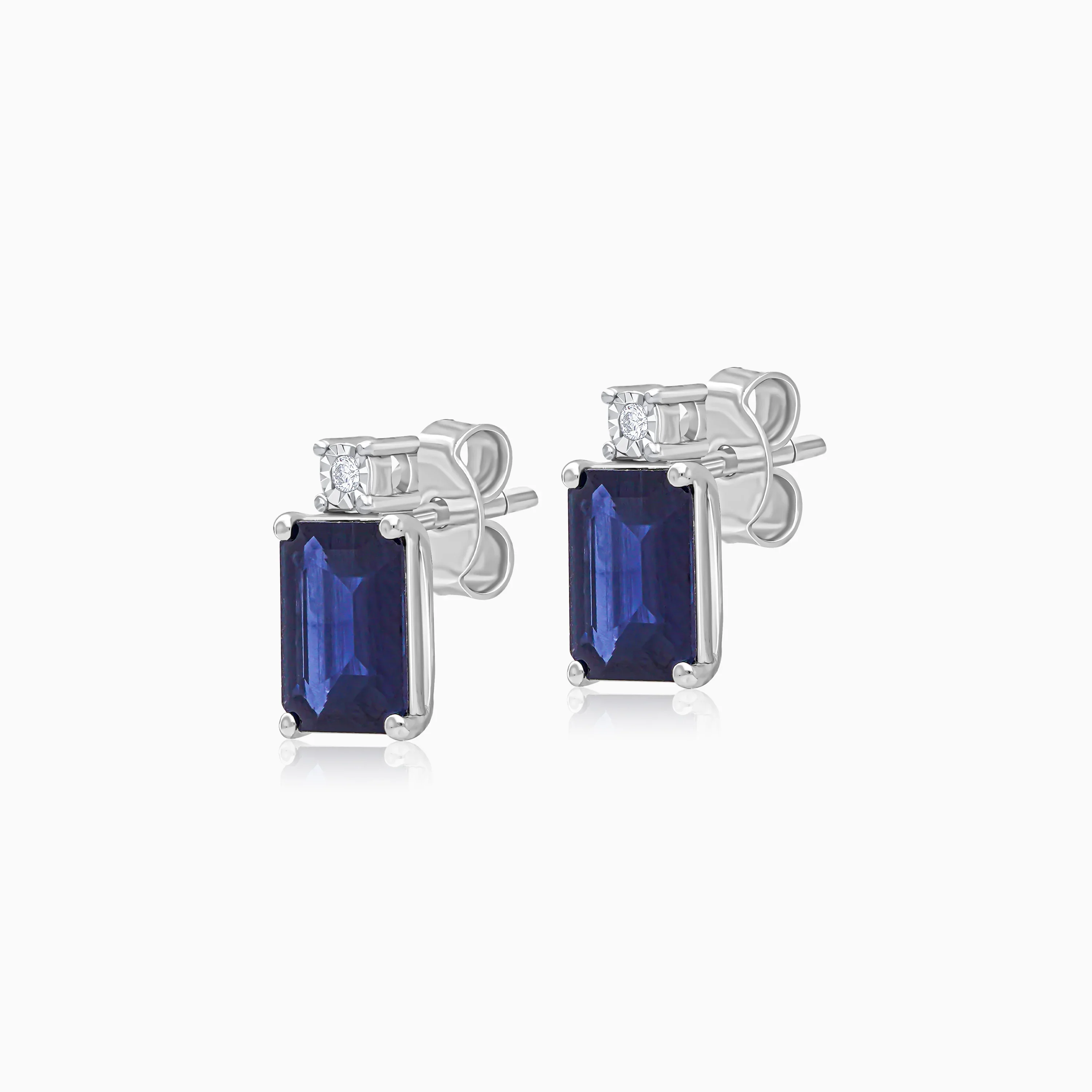 18k white gold blue sapphire stone and natural diamond earrings | colour classic collection - Image 3