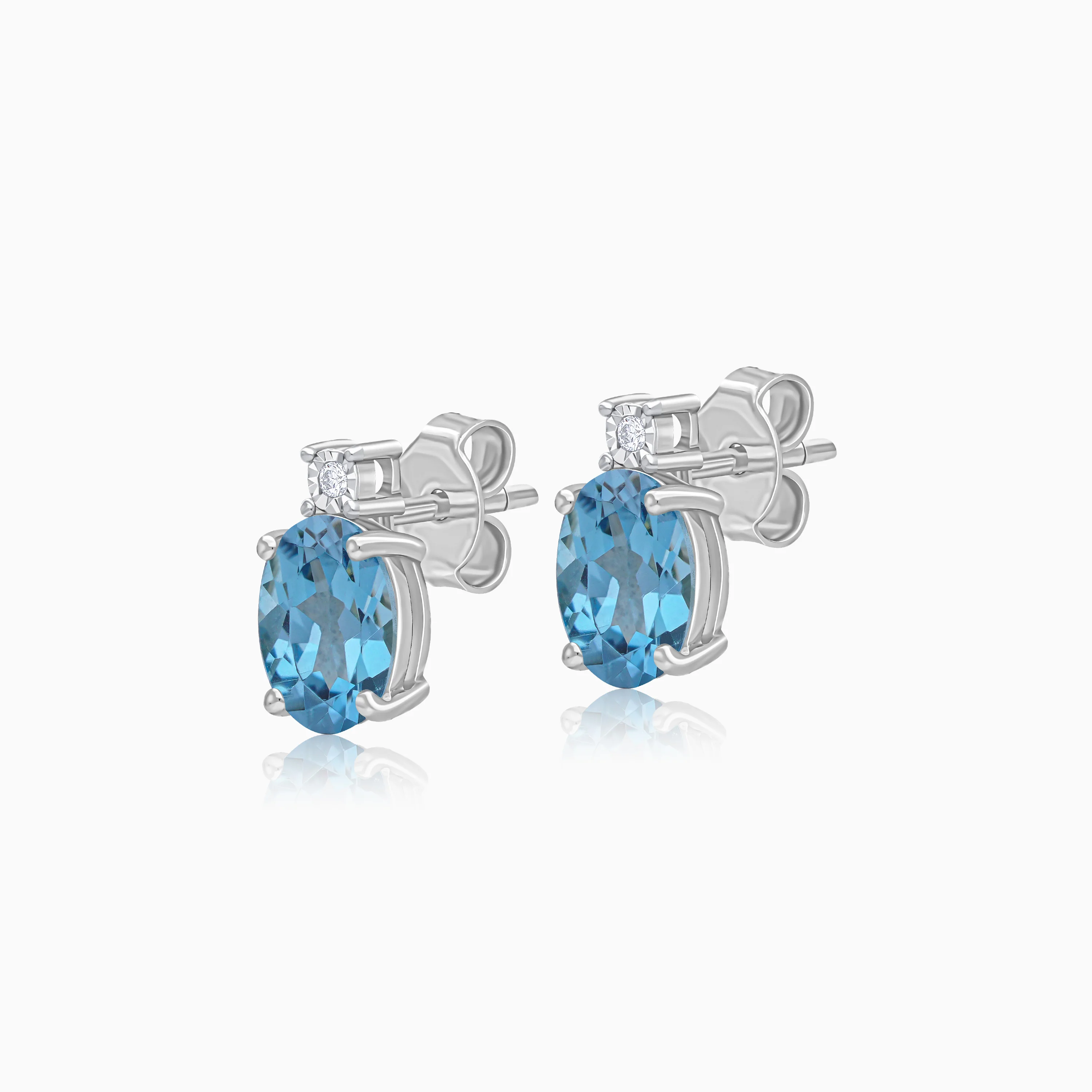 18K White Gold Blue Topaz Stud Earrings with natural Diamonds | Colour Classic Collection - Image 2