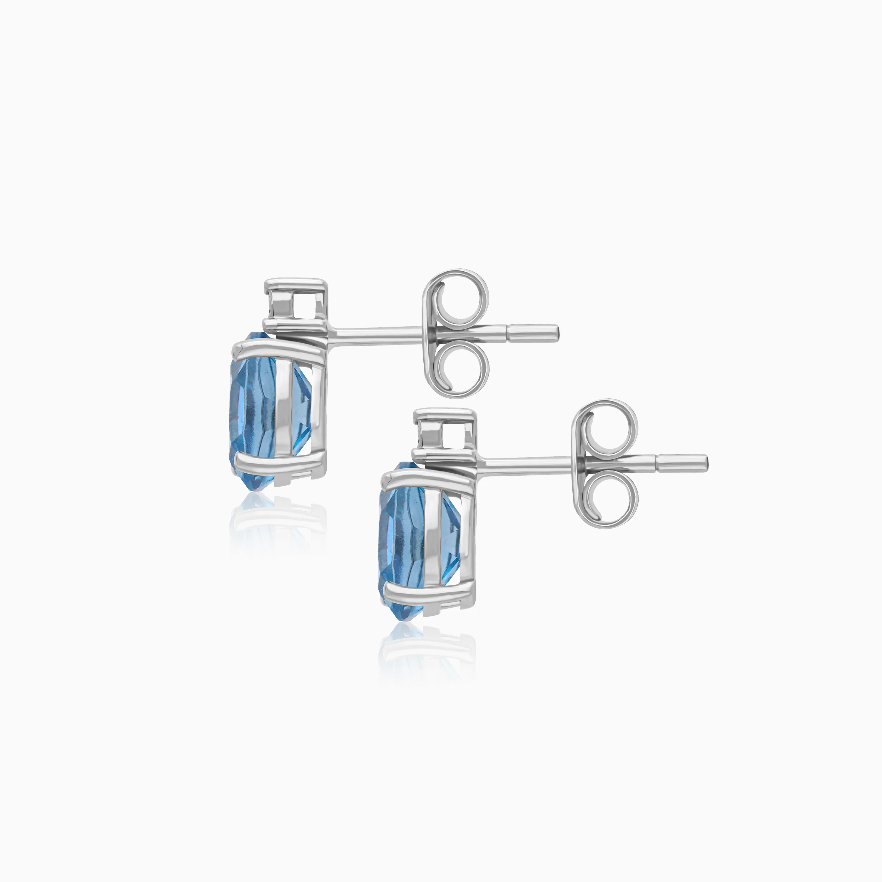 18K White Gold Blue Topaz Stud Earrings with natural Diamonds | Colour Classic Collection - Image 3
