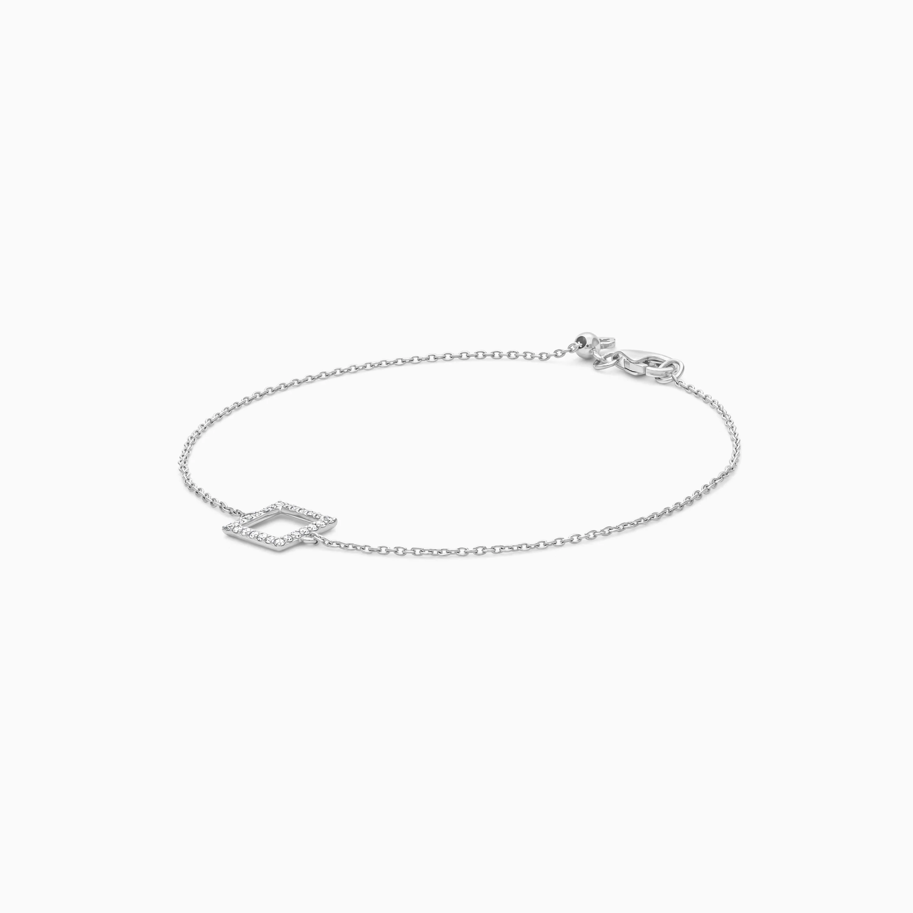 18k white gold adjustable bracelet square shape decorated with round natural diamond stones | Trendy collection - Image 3