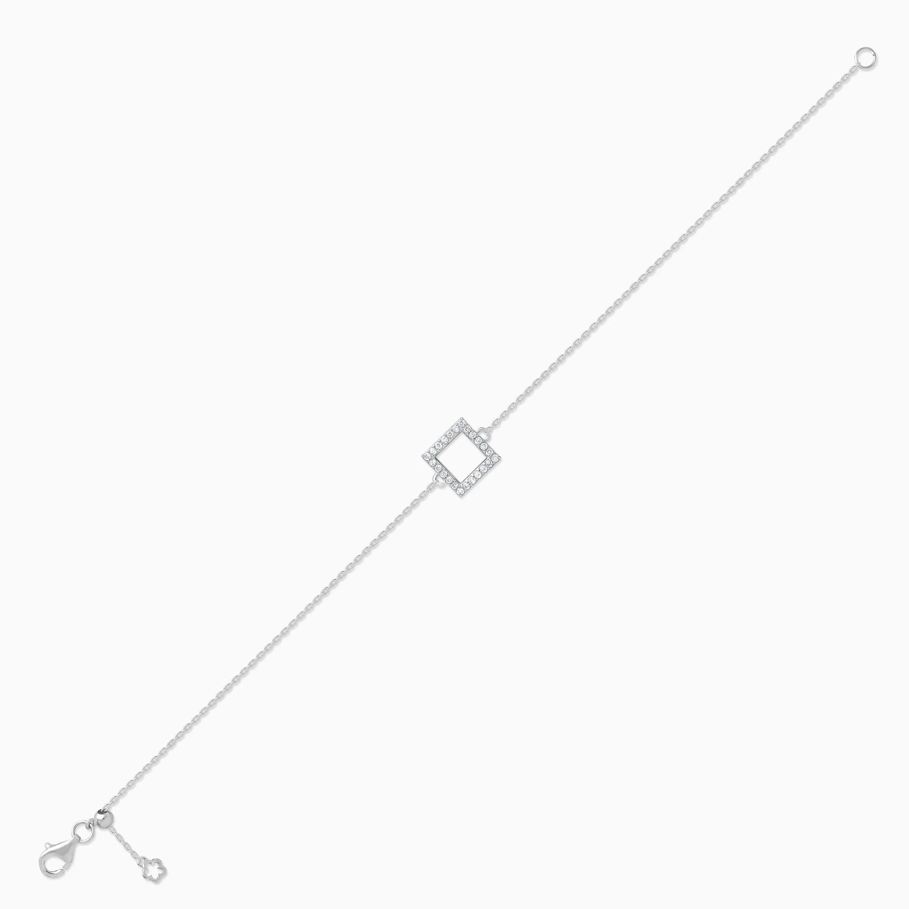 18k white gold adjustable bracelet square shape decorated with round natural diamond stones | Trendy collection - Image 4