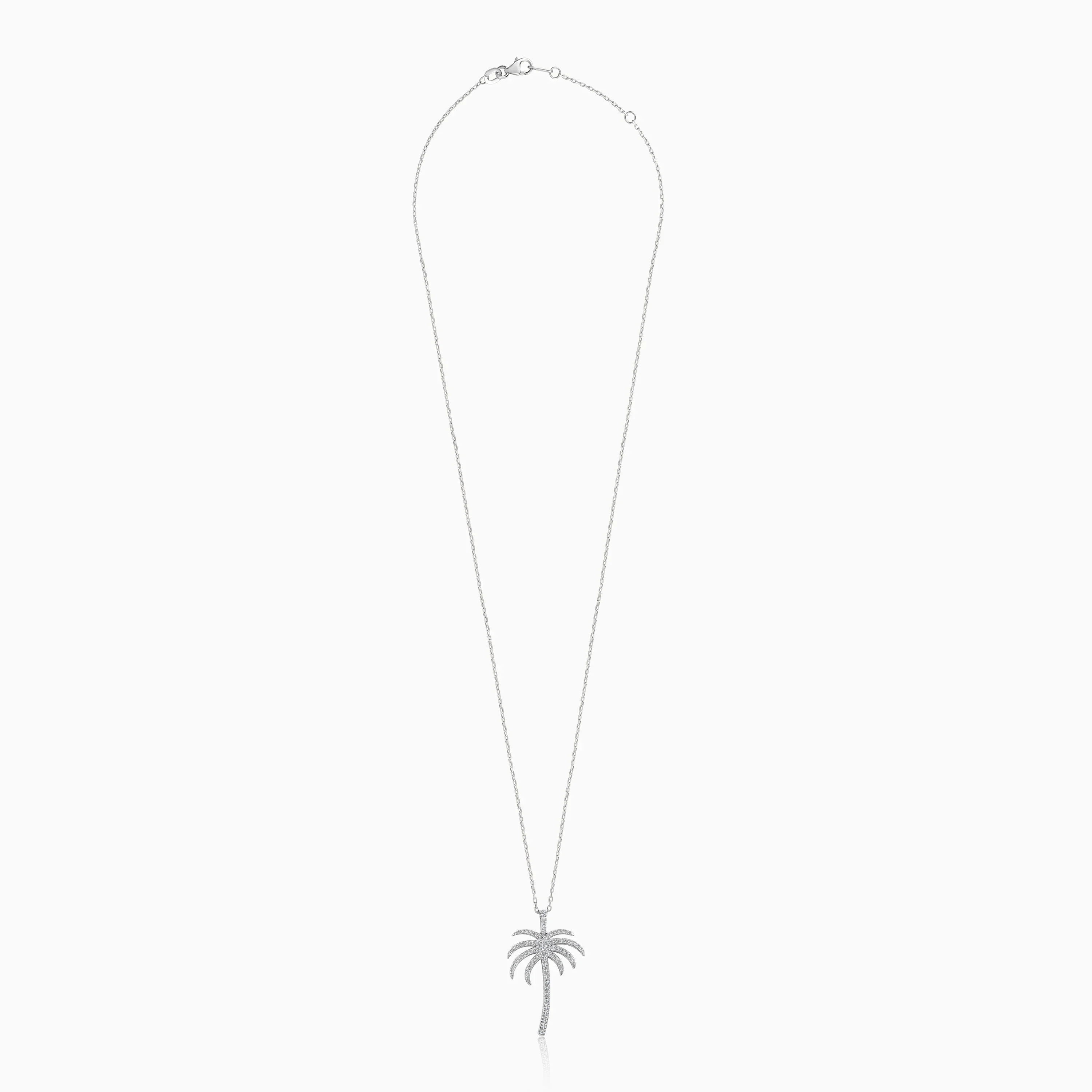 18K White Gold Chain with Palm Tree-Shaped Pendant (25mm) Decorated with Natural Diamond | Al Nakhla Collection - Image 2