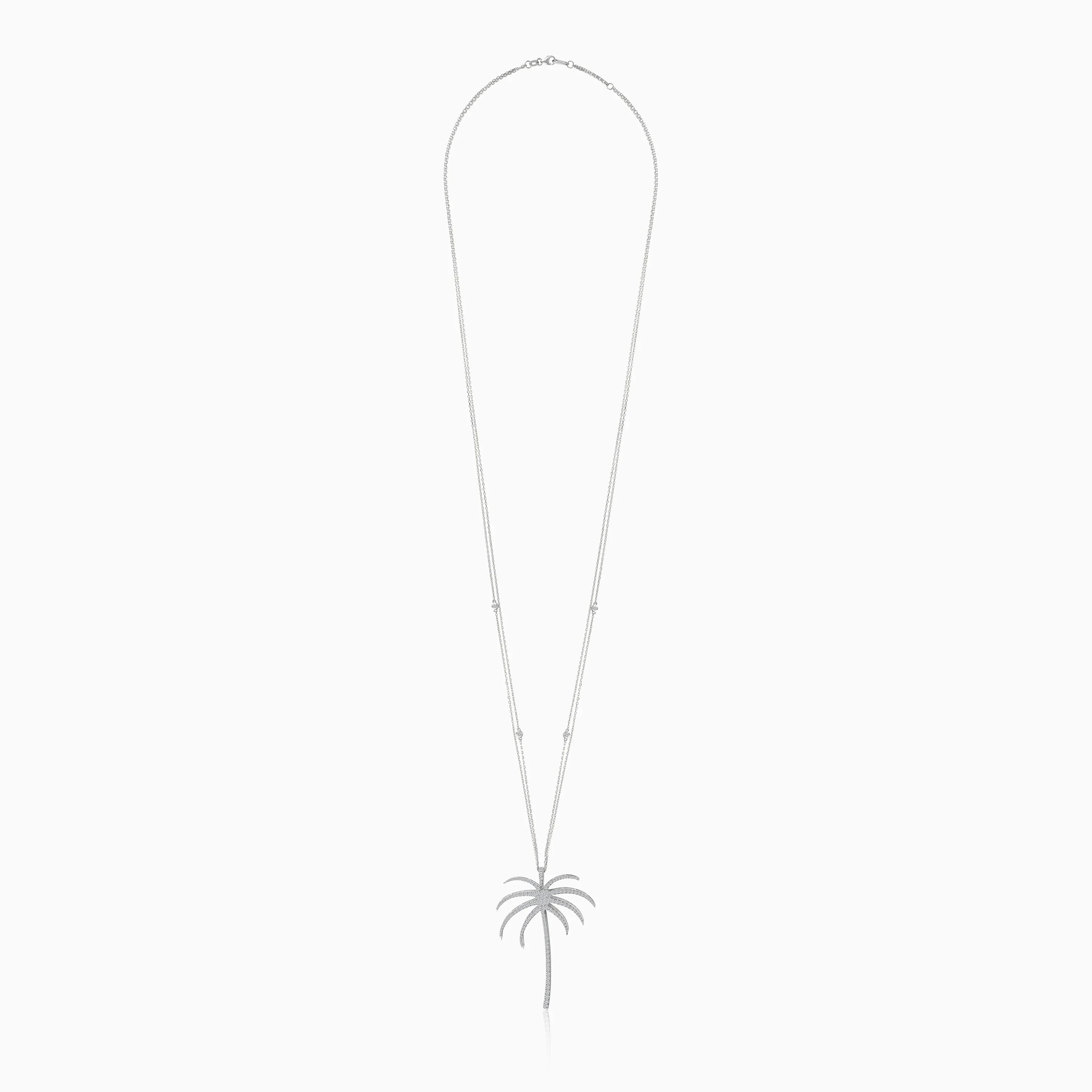 18K White Gold Chain with Palm Tree-Shaped Pendant (60mm) Decorated with Natural Diamond | Al Nakhla Collection - Image 2
