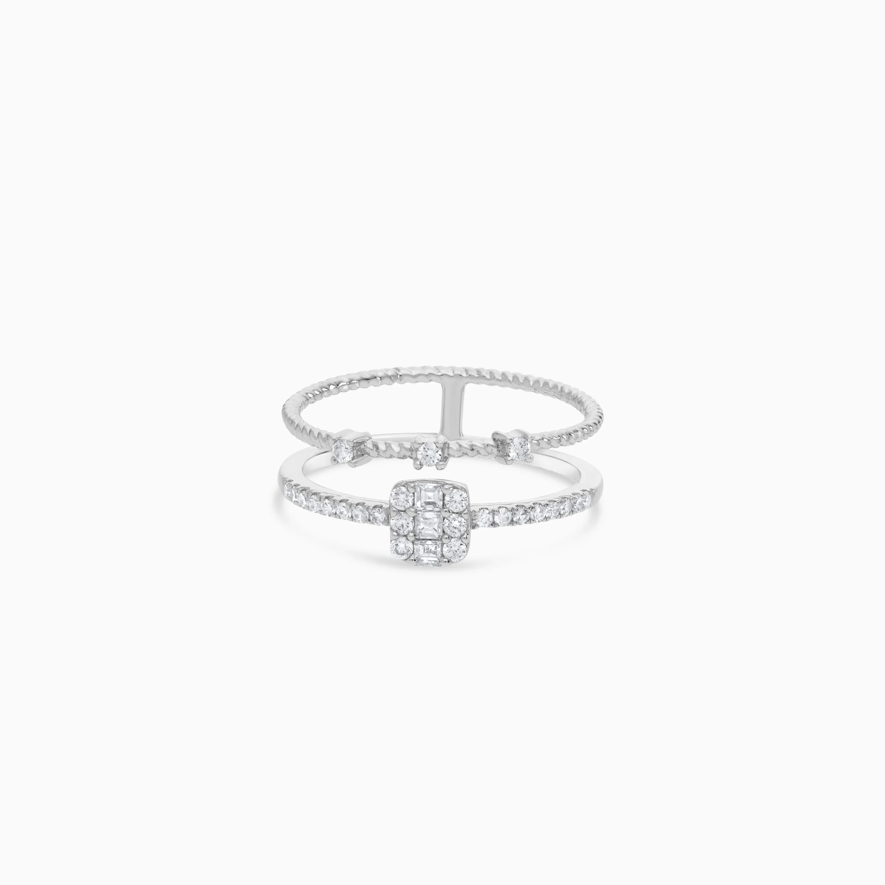 18K WHITE GOLD DOUBLE BAND RING DECORATED WITH NATURAL DIAMOND STONES - Image 3