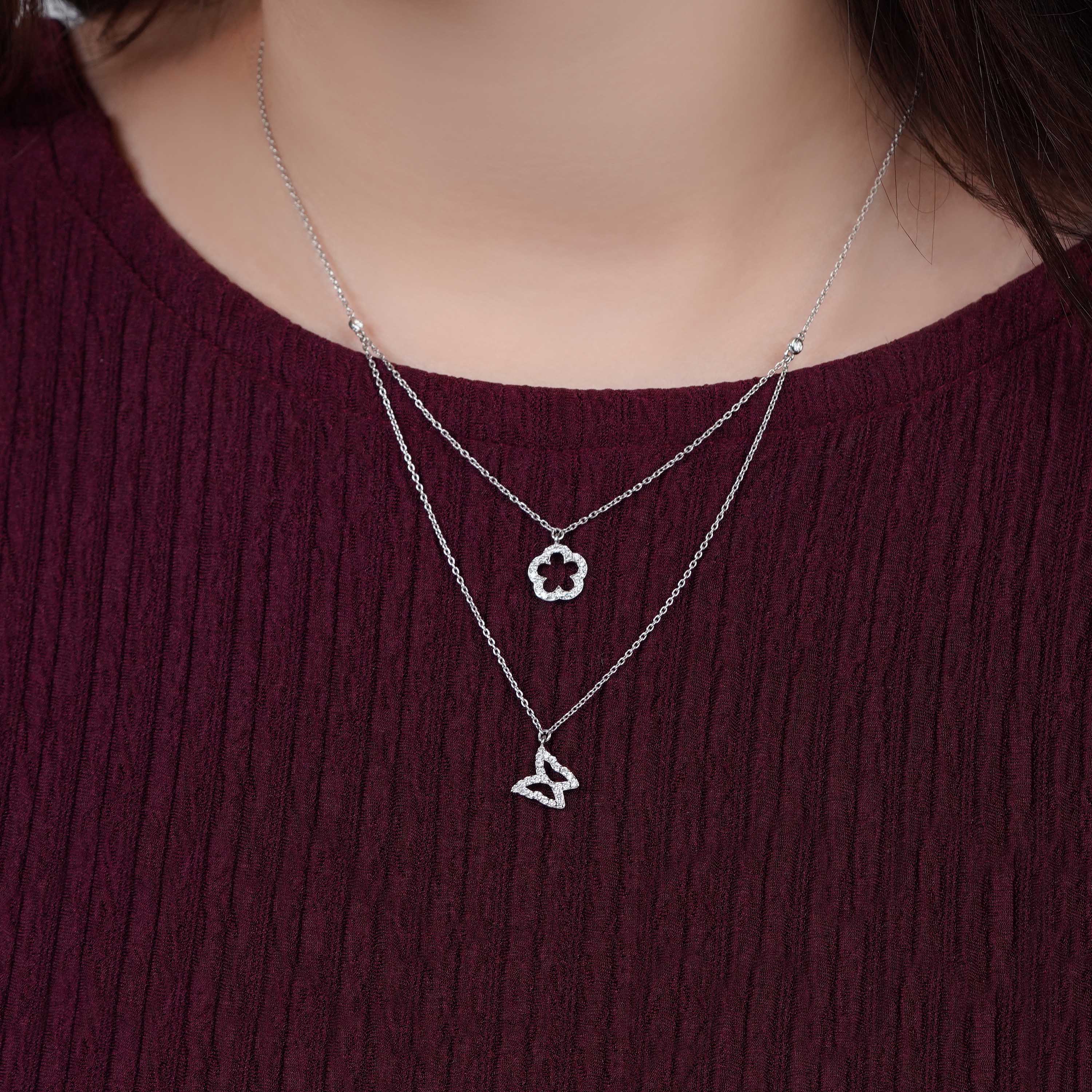 18k white gold double layered diamond necklace – trendy collection - Image 3