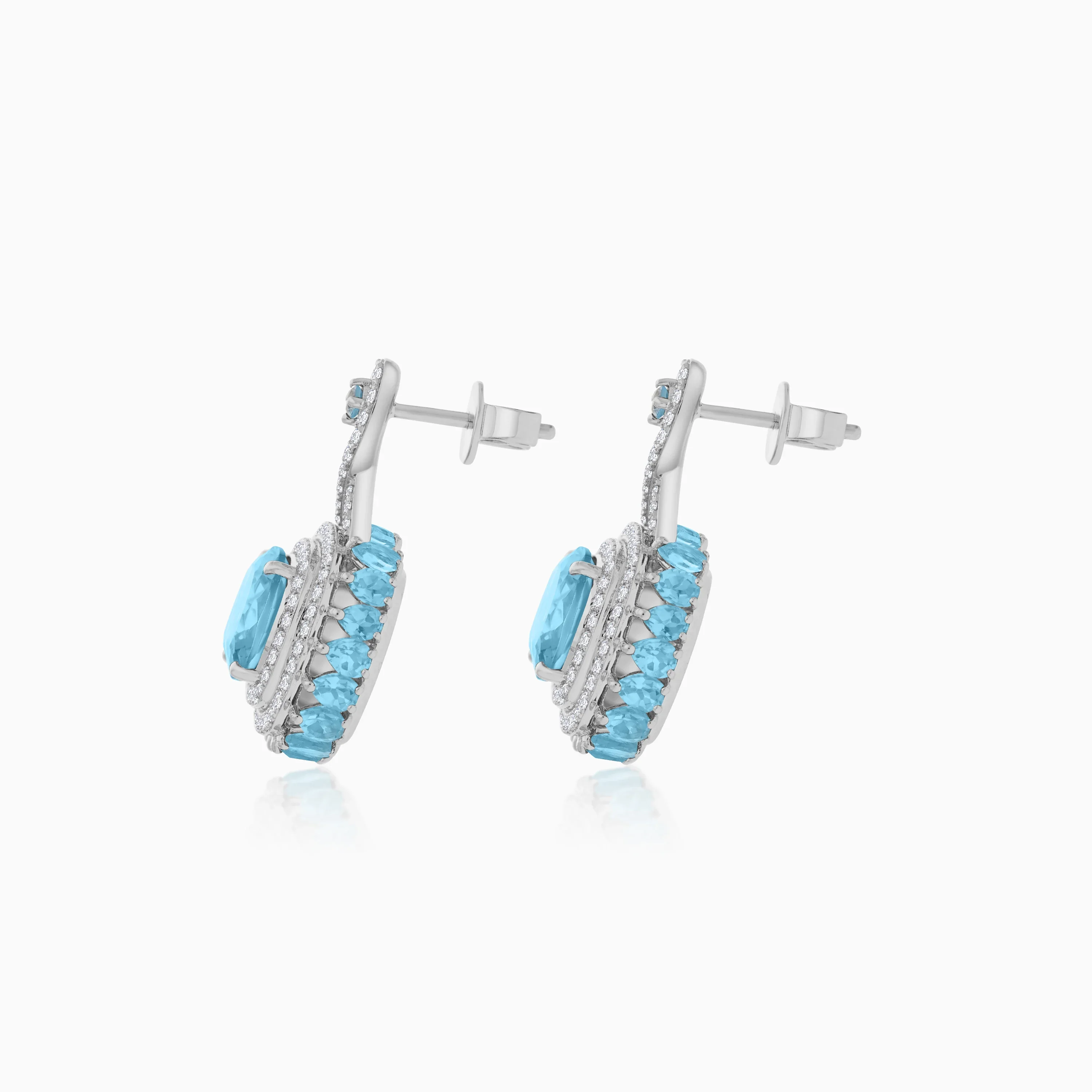18K White Gold Earring featuring a stunning Natural Diamond and Blue Topaz stones - Image 3