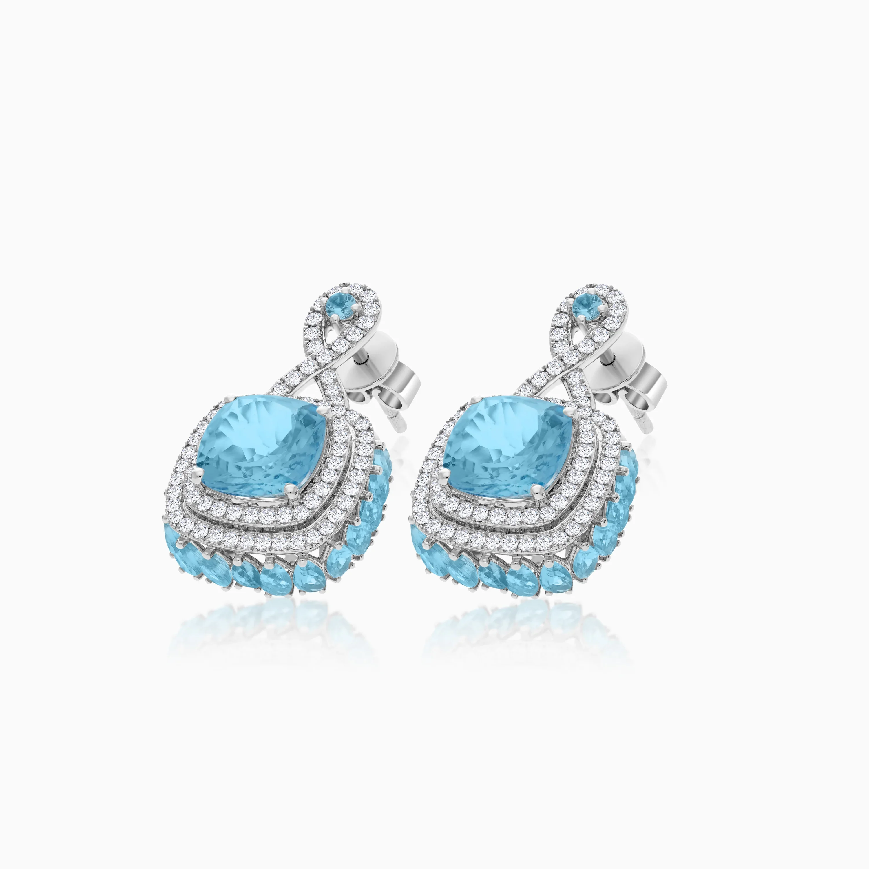 18K White Gold Earring featuring a stunning Natural Diamond and Blue Topaz stones - Image 4