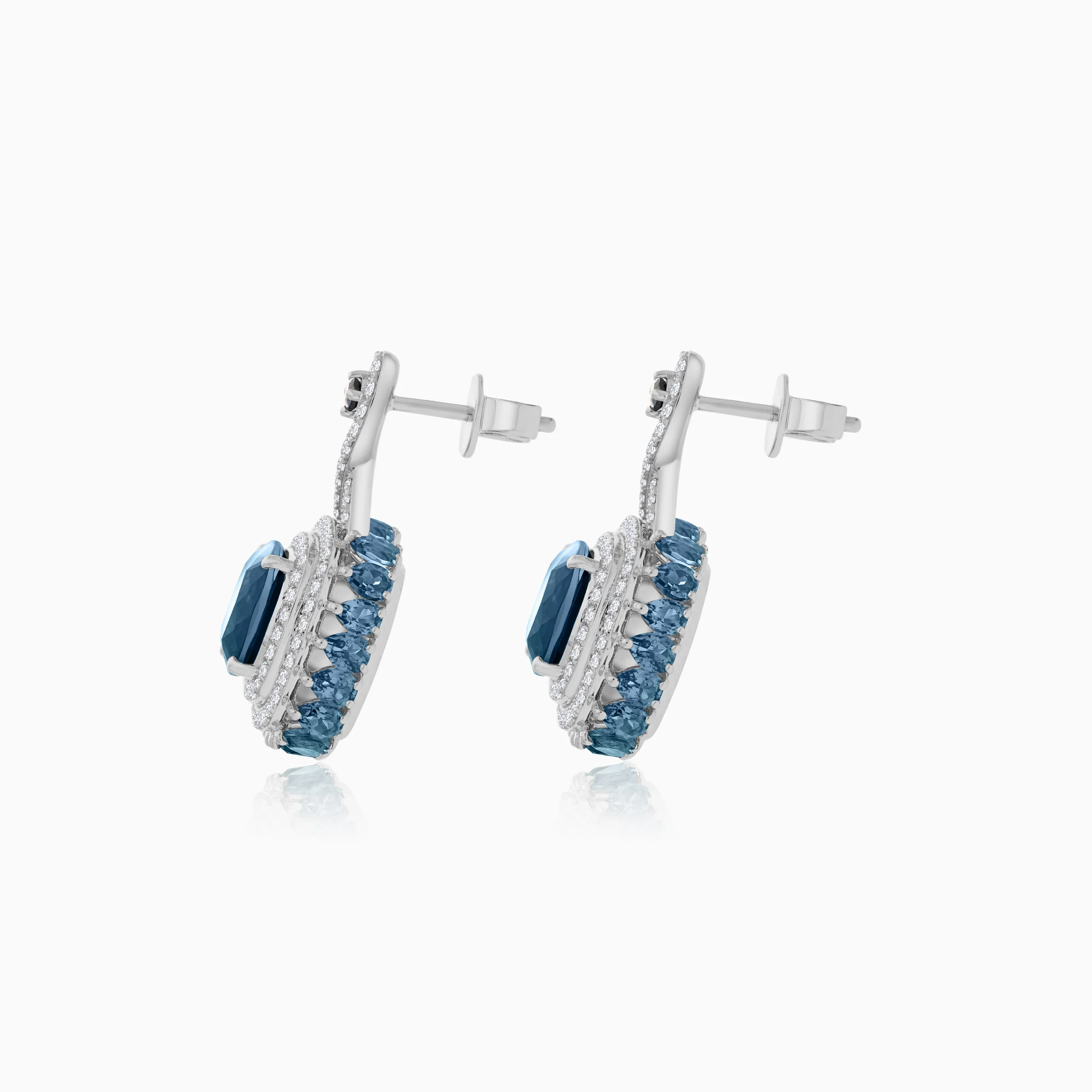 18K White  Gold Earring  featuring a stunning Natural Diamond and London Blue Topaz stones - Image 3