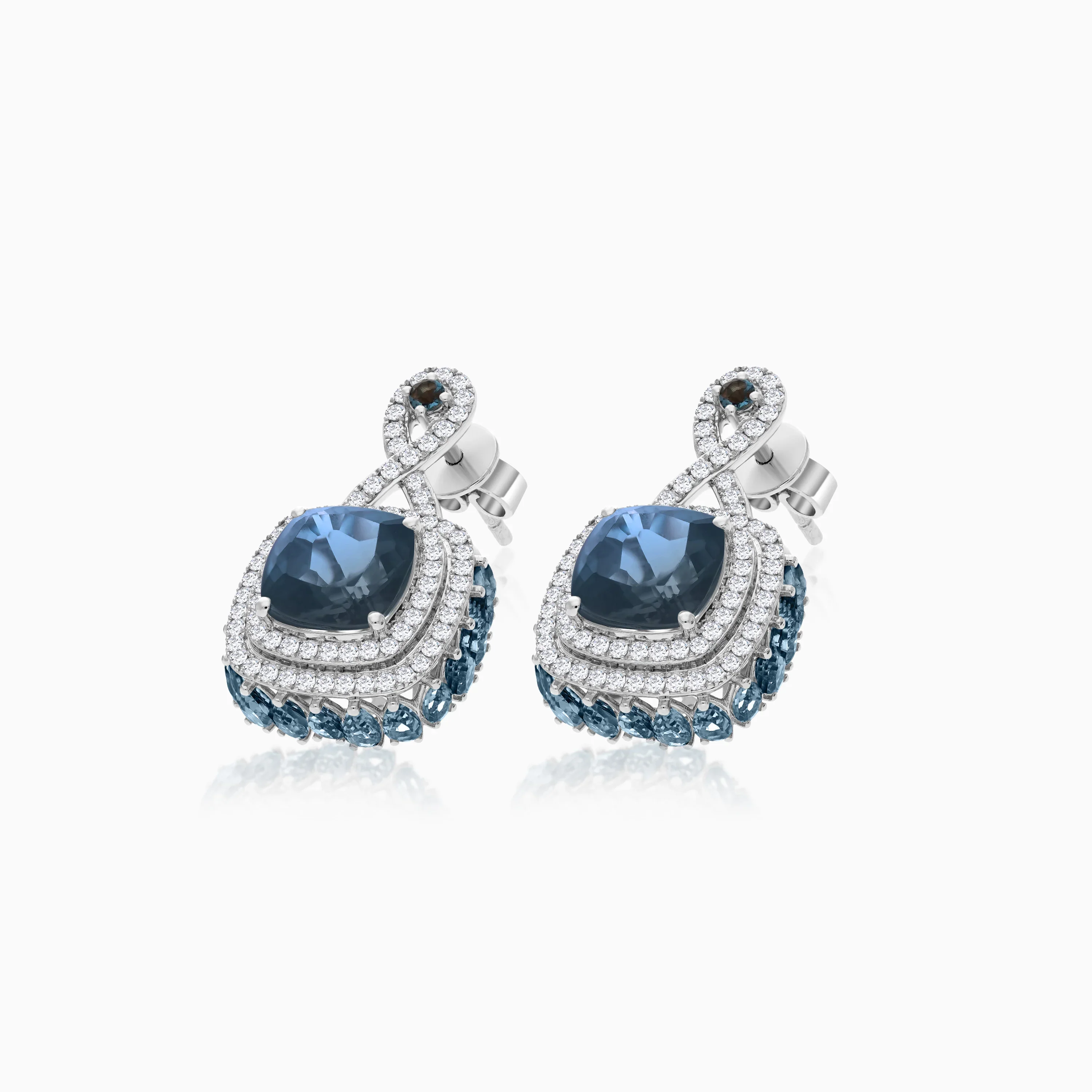 18K White  Gold Earring  featuring a stunning Natural Diamond and London Blue Topaz stones - Image 4