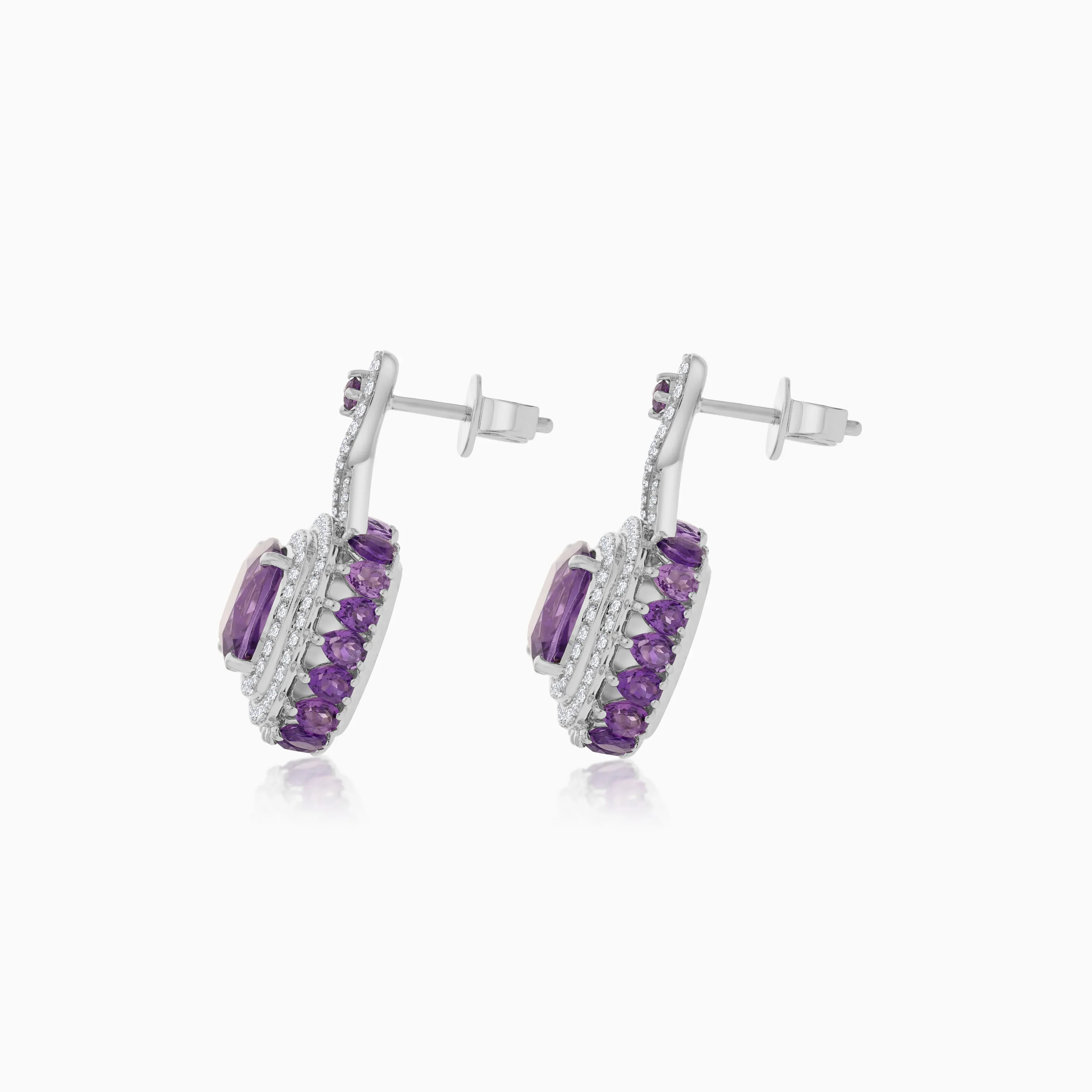 18K White Gold Earrings featuring a stunning Natural Diamond and amethyst - Image 3
