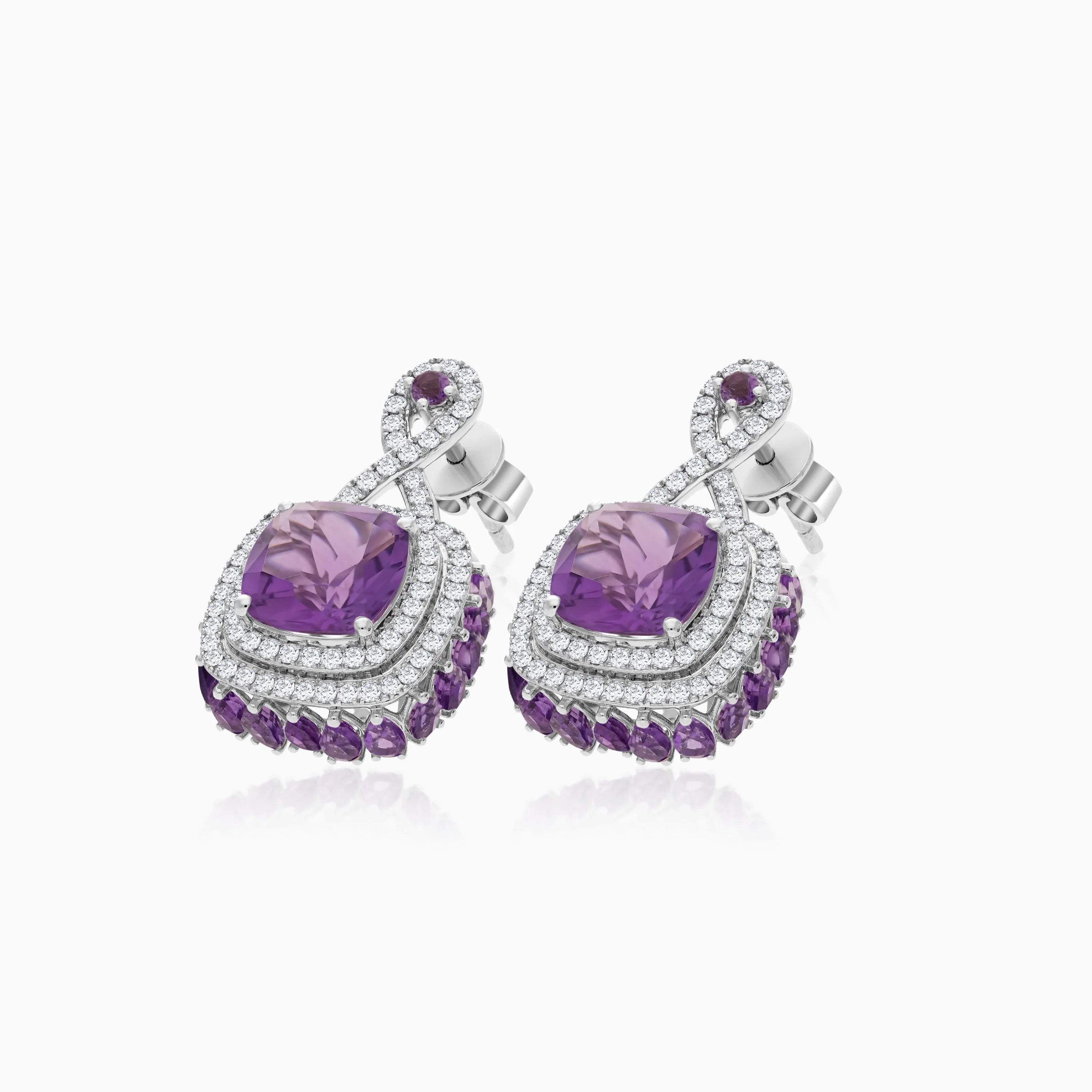 18K White Gold Earrings featuring a stunning Natural Diamond and amethyst - Image 4