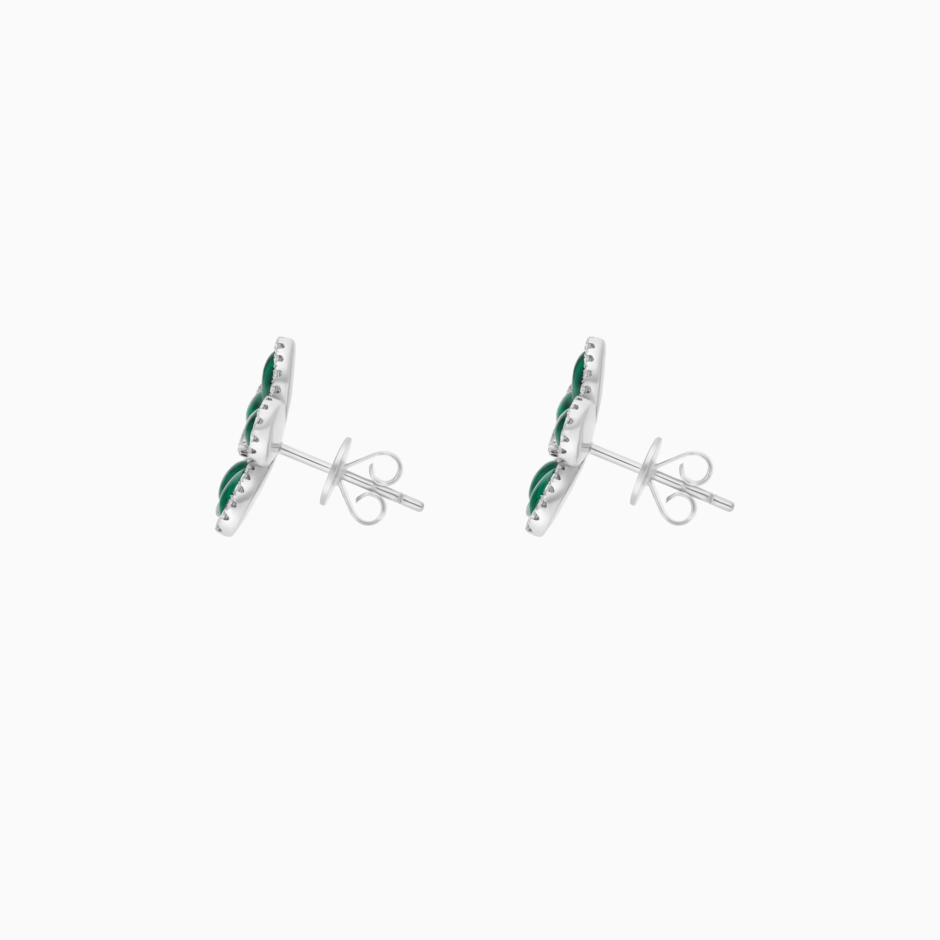 18K White Gold Flower Earrings with Diamonds and Malachite – Mosaic Collection - Image 3