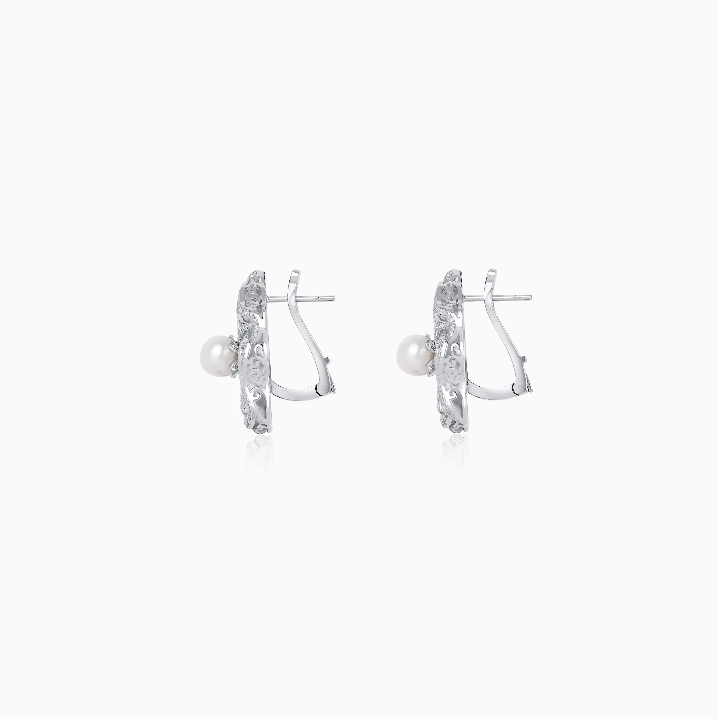 18K White Gold earrings with pearl and natural diamonds - Image 2