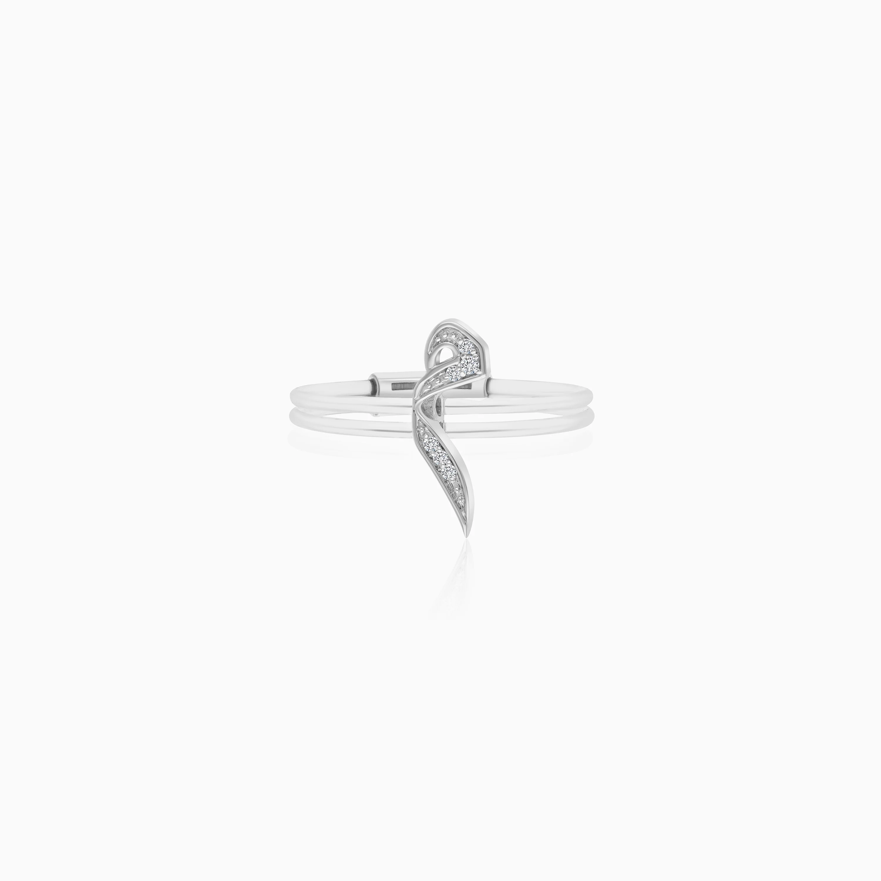 18K White Gold Floating Ring Meem Letter With Natural Diamonds - Image 2