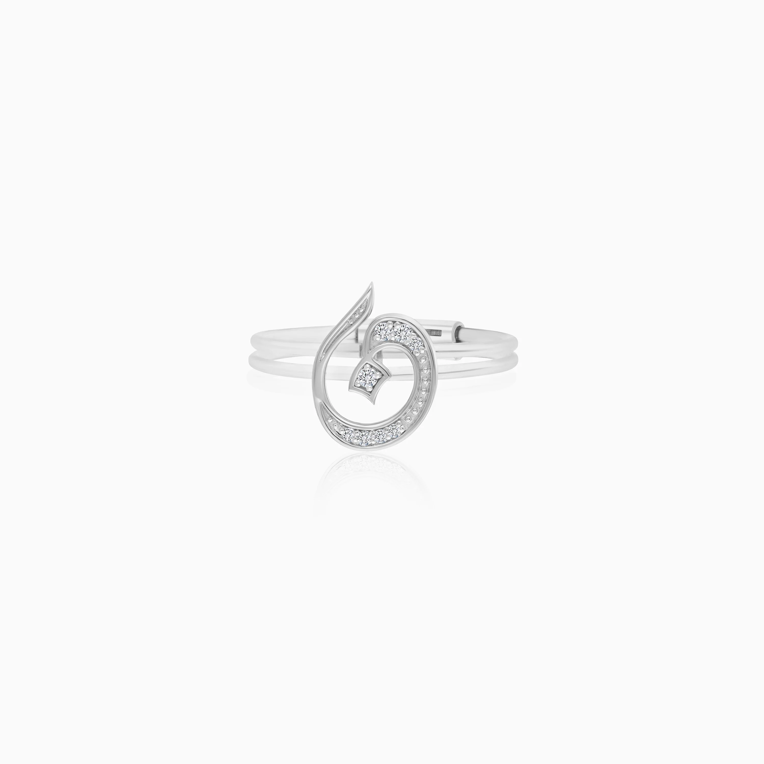 18K White Gold Floating Ring Noon Letter with Natural Diamonds - Image 2