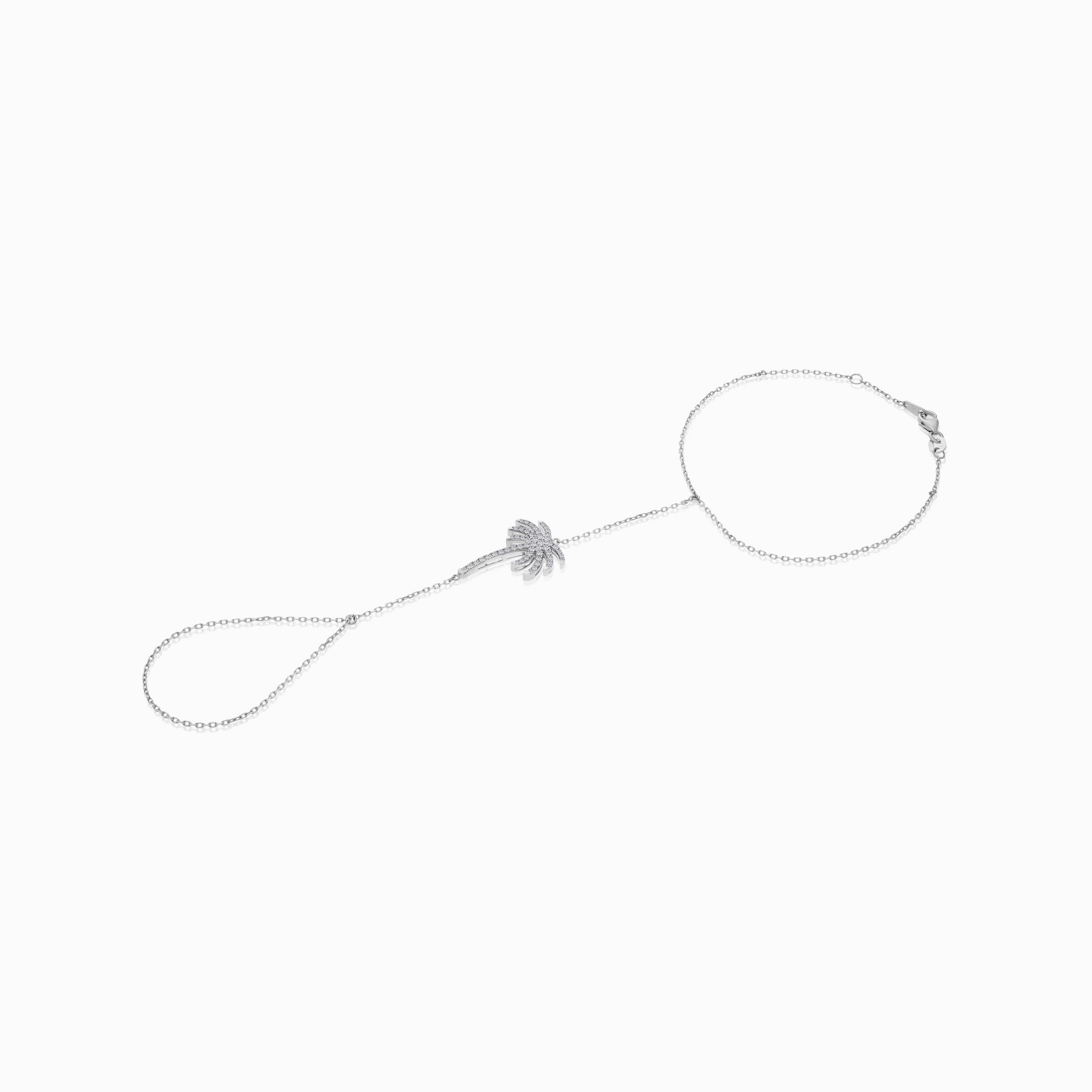 18K White Gold Hand Chain - Panja - Decorated with Palm Tree-Shaped Natural Diamond | Al Nakhla Collection - Image 3
