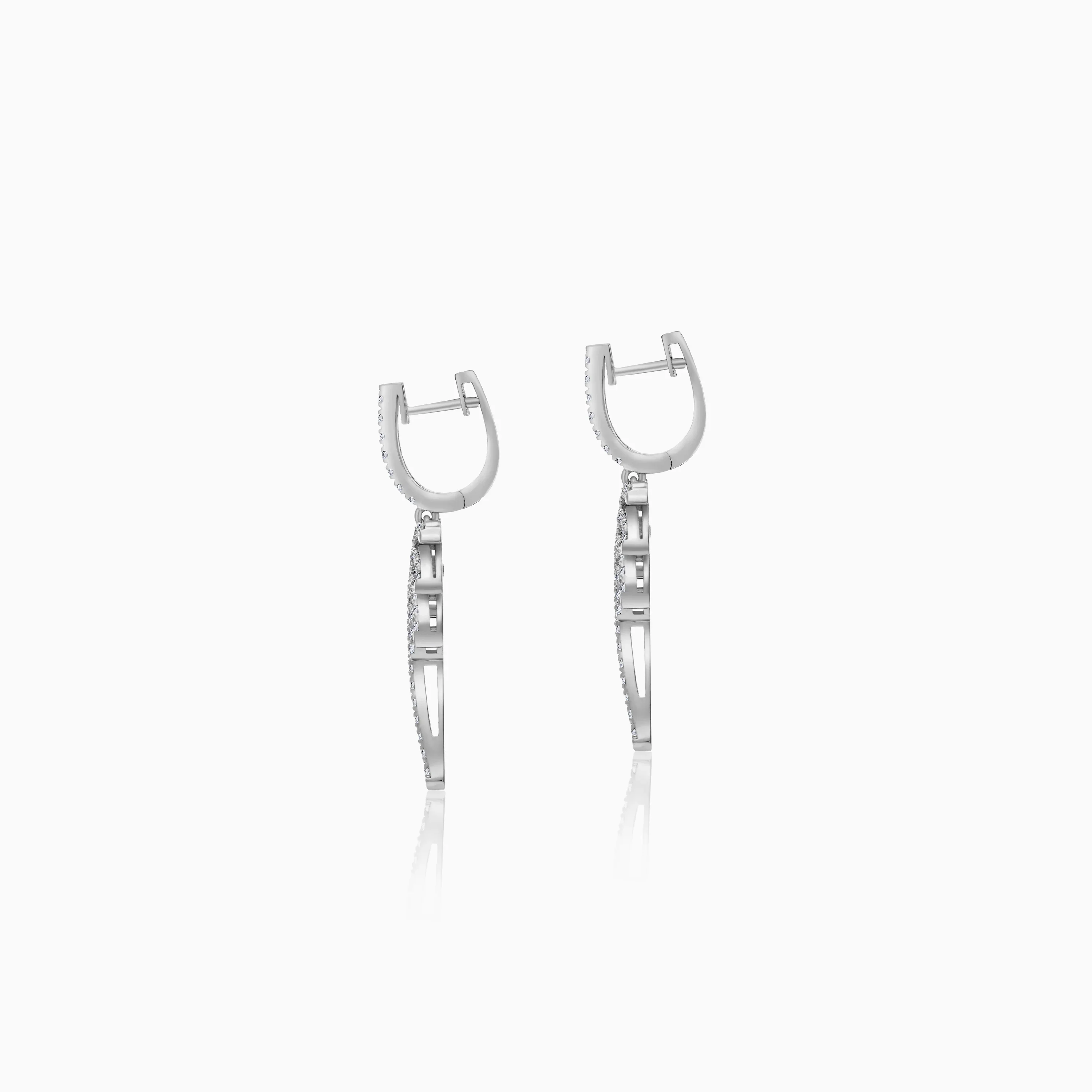 18K White Gold Hoop Earrings with Dangling Palm Tree-Shaped Design Decorated with Natural Diamonds | Al Nakhla Collection - Image 4