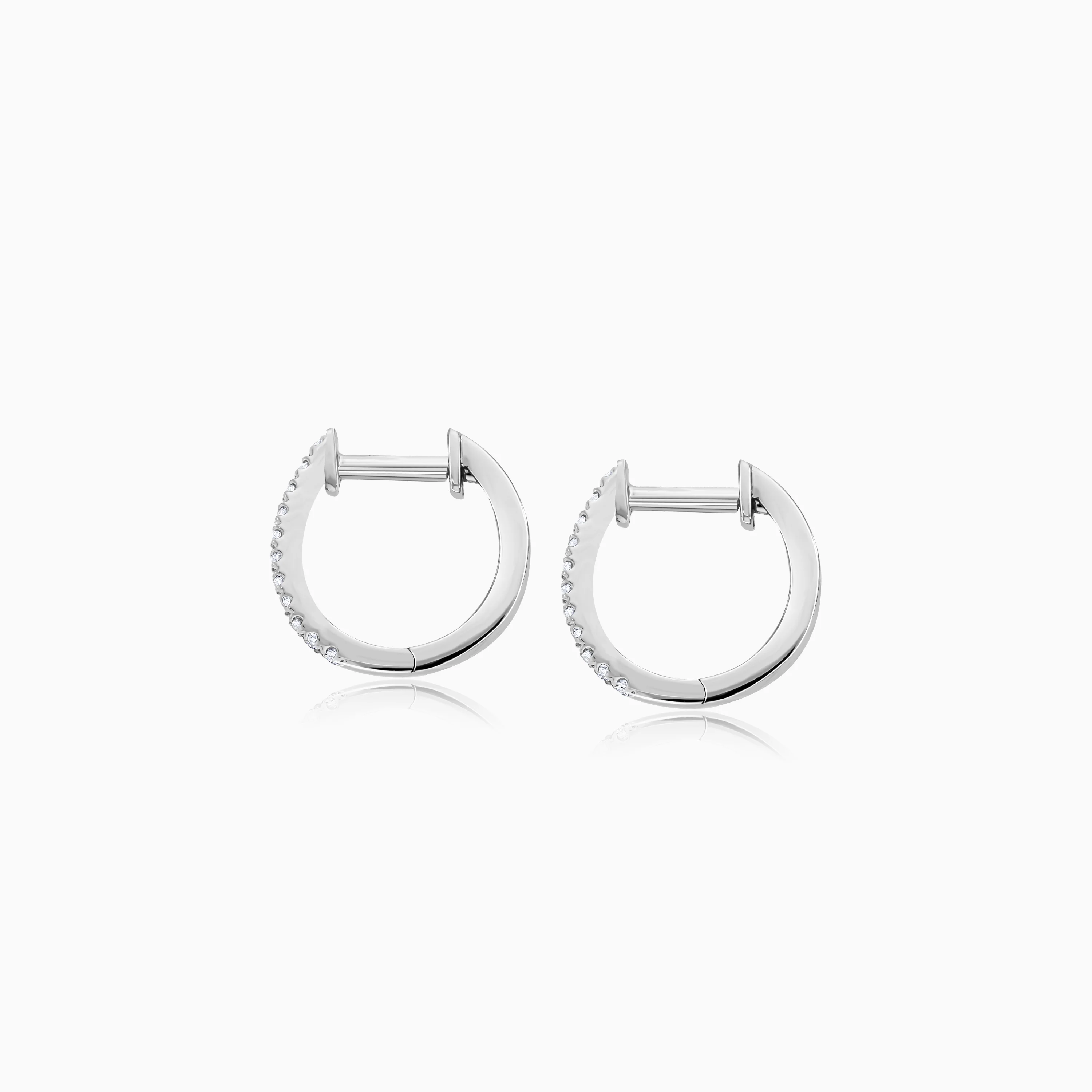 18K White Gold Huggie Round Natural Diamond Earrings - Image 3