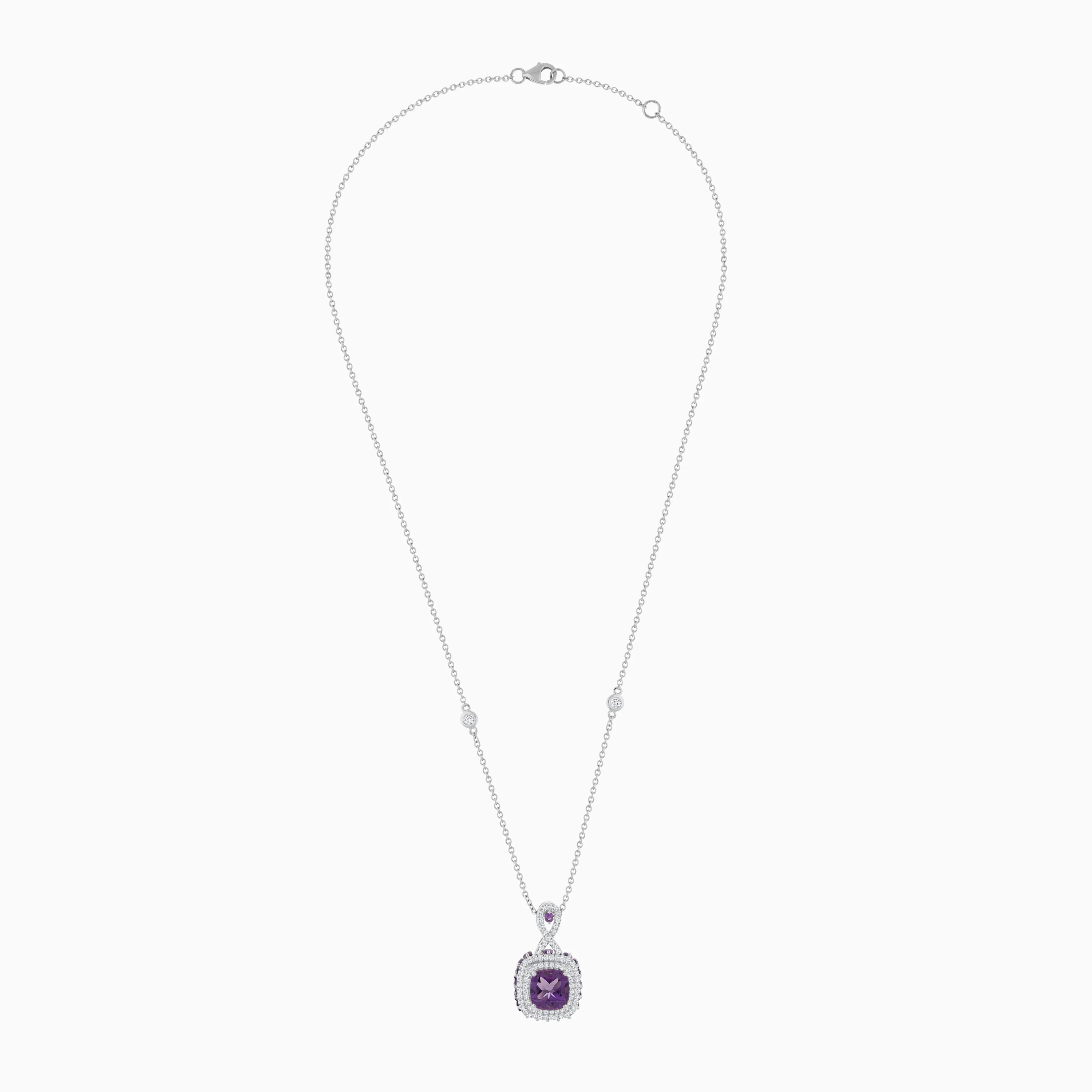 18K White  Gold Necklace  featuring a stunning Natural Diamond and amethyst - Image 3