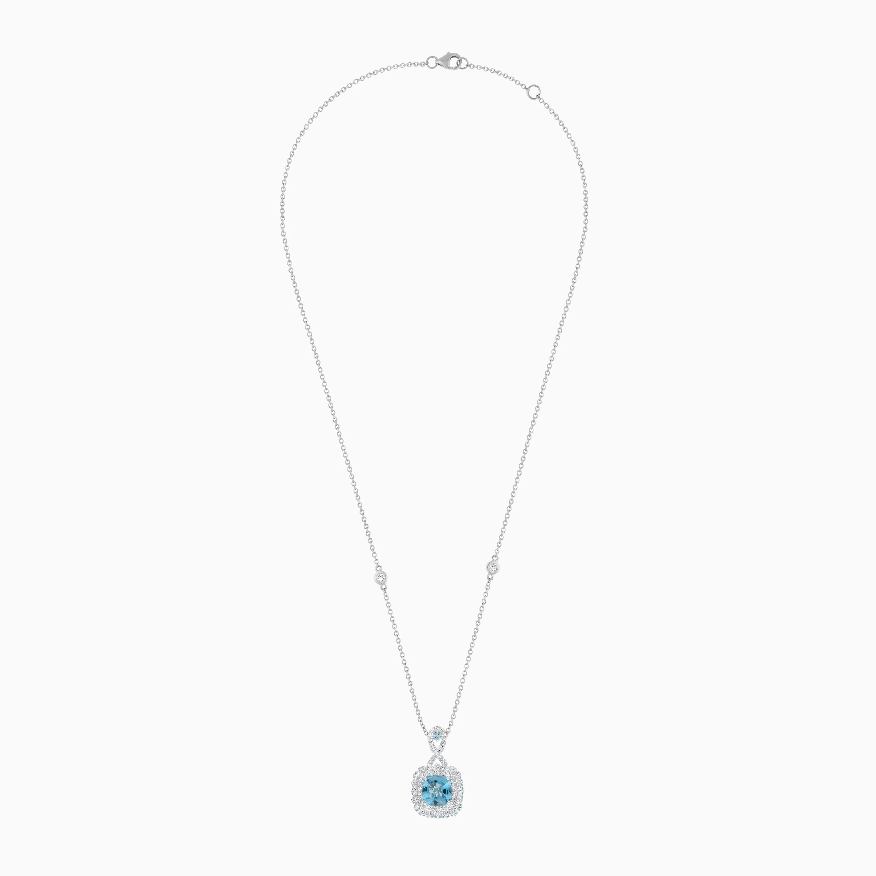 18K White Gold Necklace featuring a stunning Natural Diamond and Blue Topaz stones - Image 3