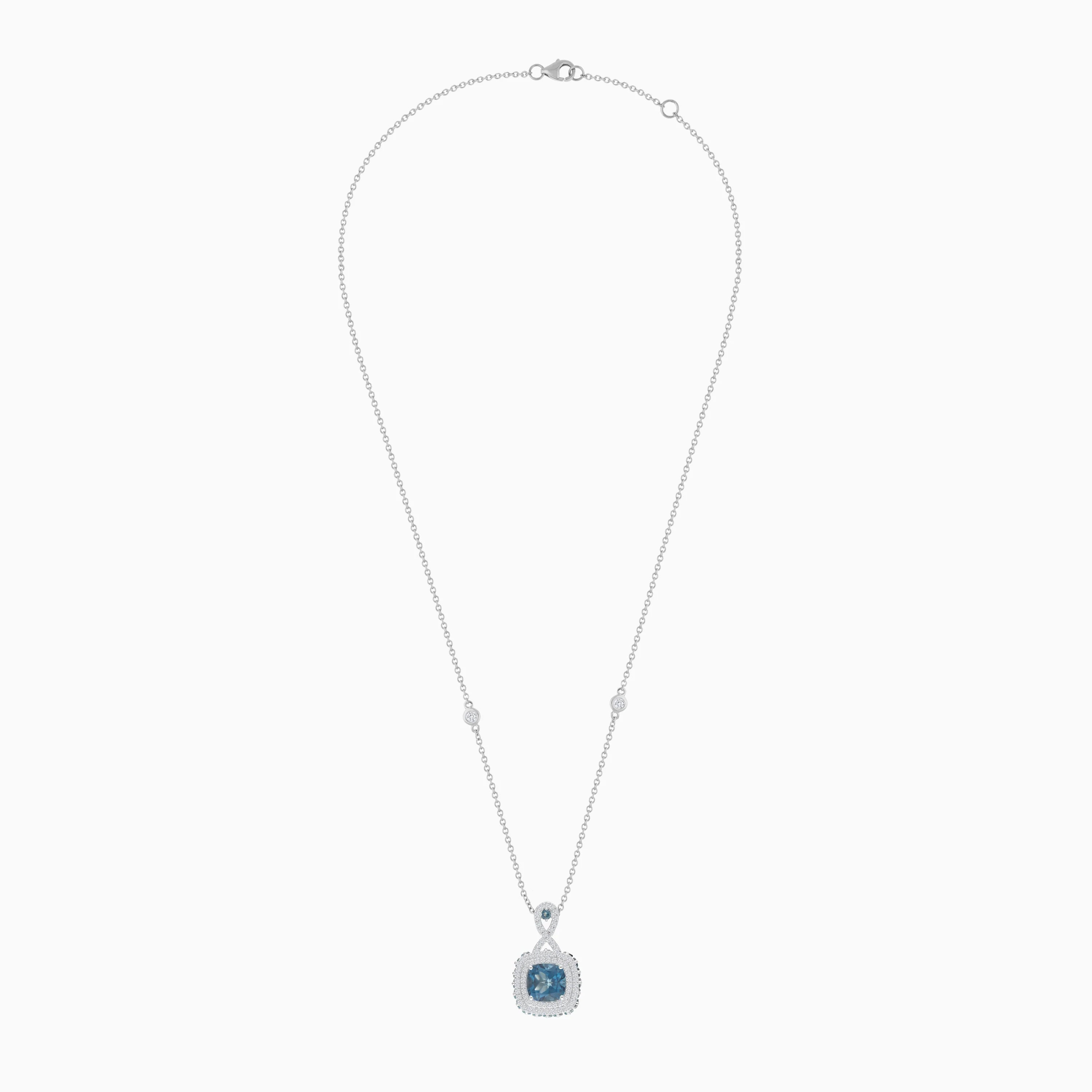 18K White Gold Necklace featuring a stunning Natural Diamond and London Blue Topaz stones - Image 3