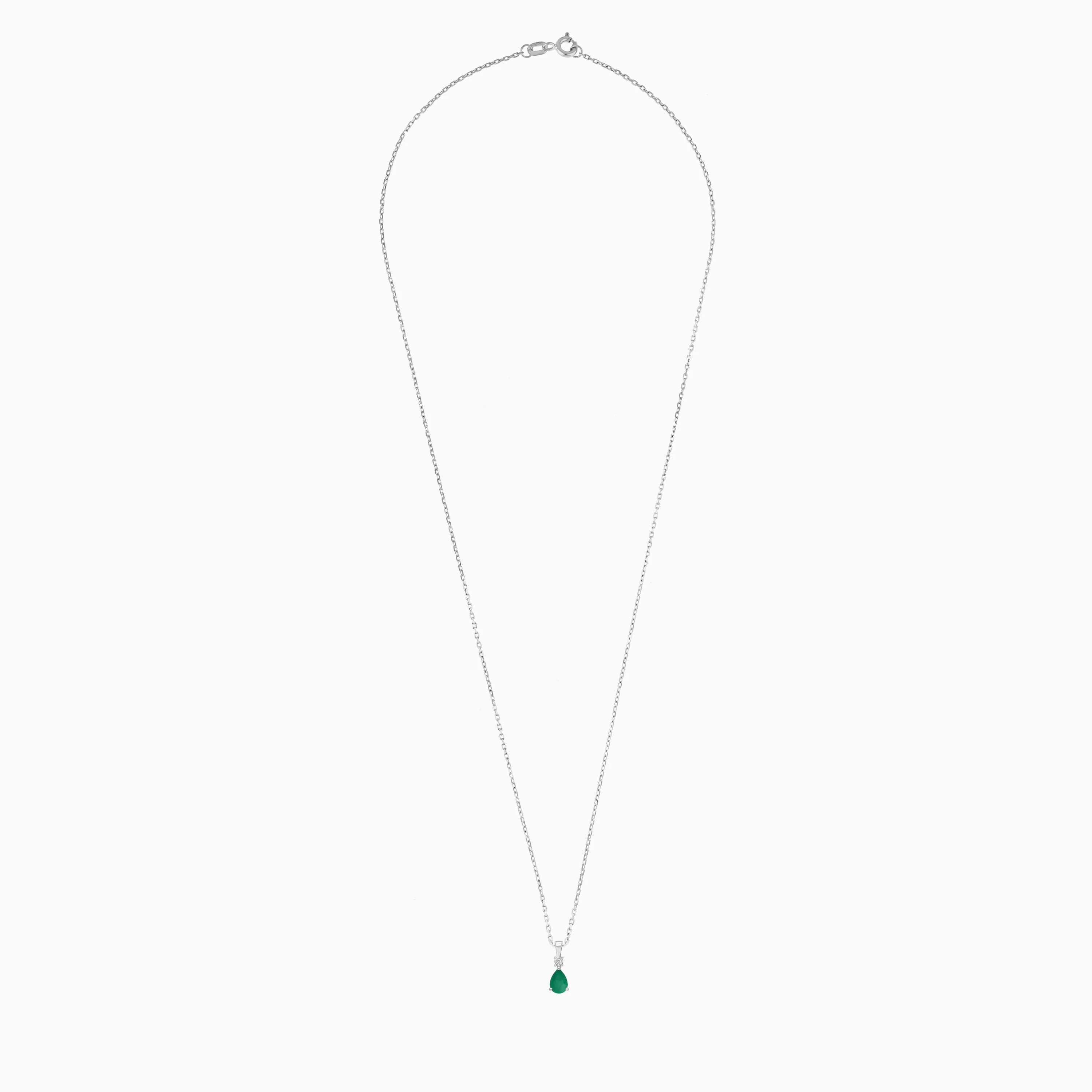 18k white gold Necklace with drop shape emerald and natural diamond stones | colour classic collection - Image 2