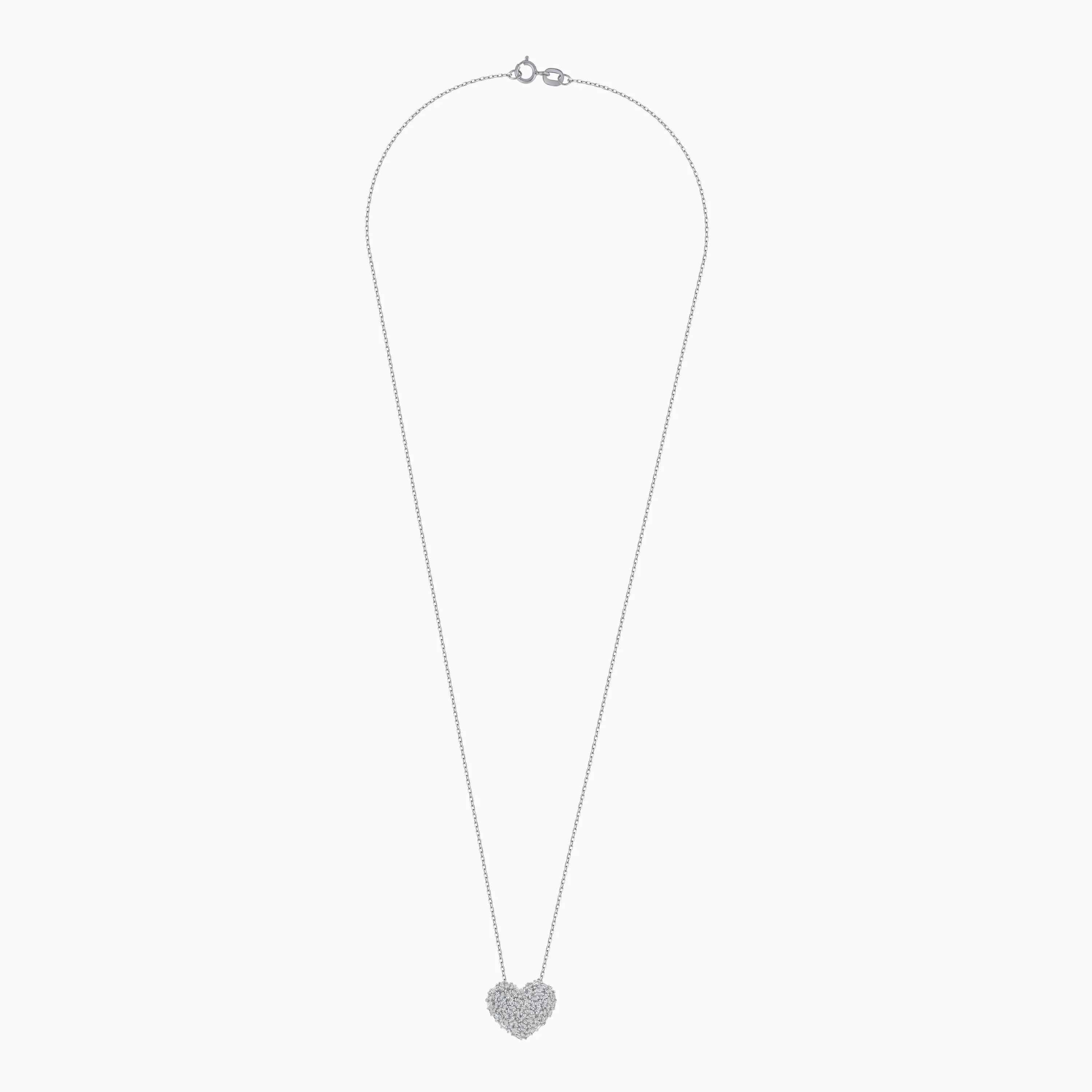18K WHITE GOLD NECKLACE WITH HEART SHAPE DECORATED WITH NATURAL DIAMOND BAGUETTE - Image 3