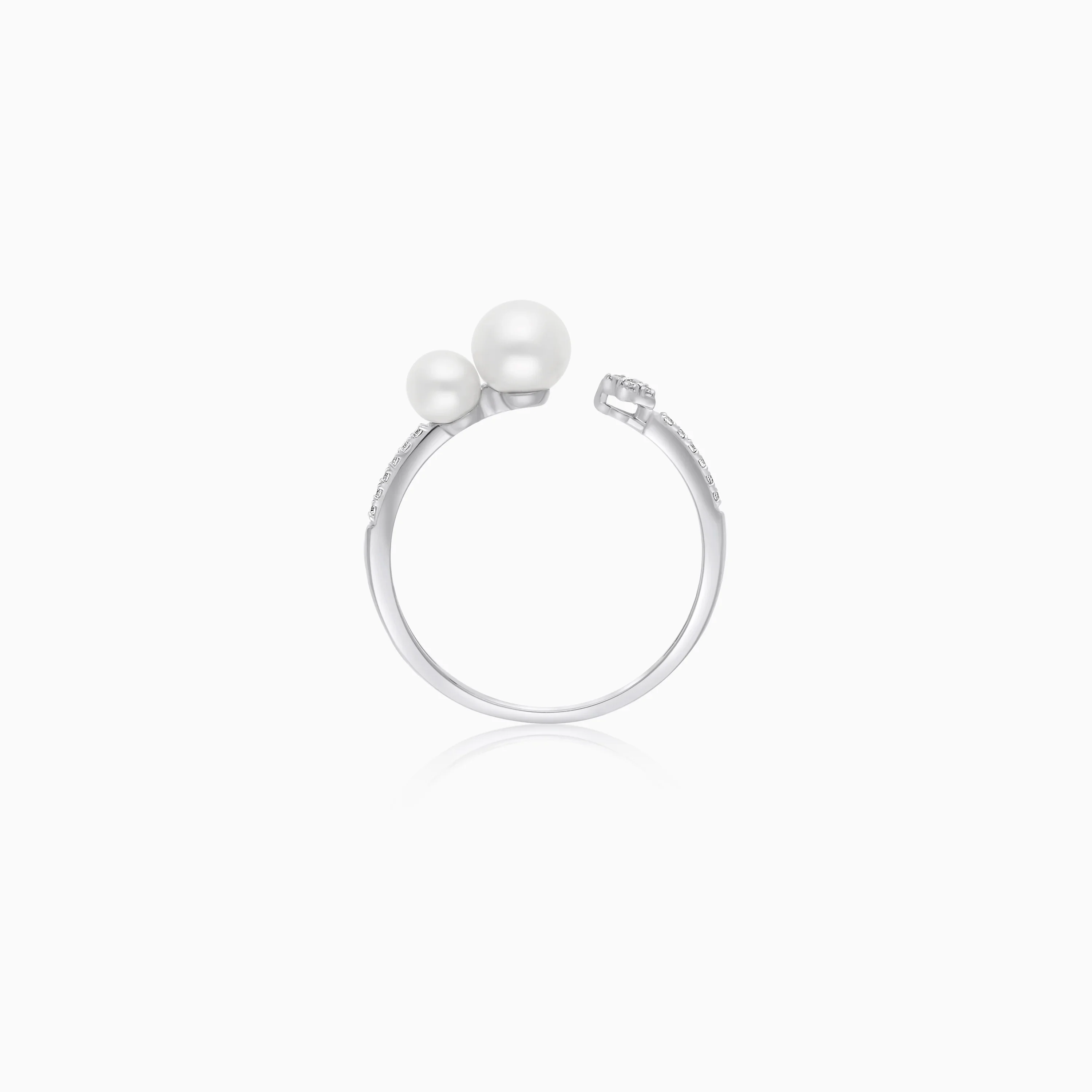 18K White Gold Open Ring with Natural Diamonds and Pearls - Danah Diamond Collection - Image 2