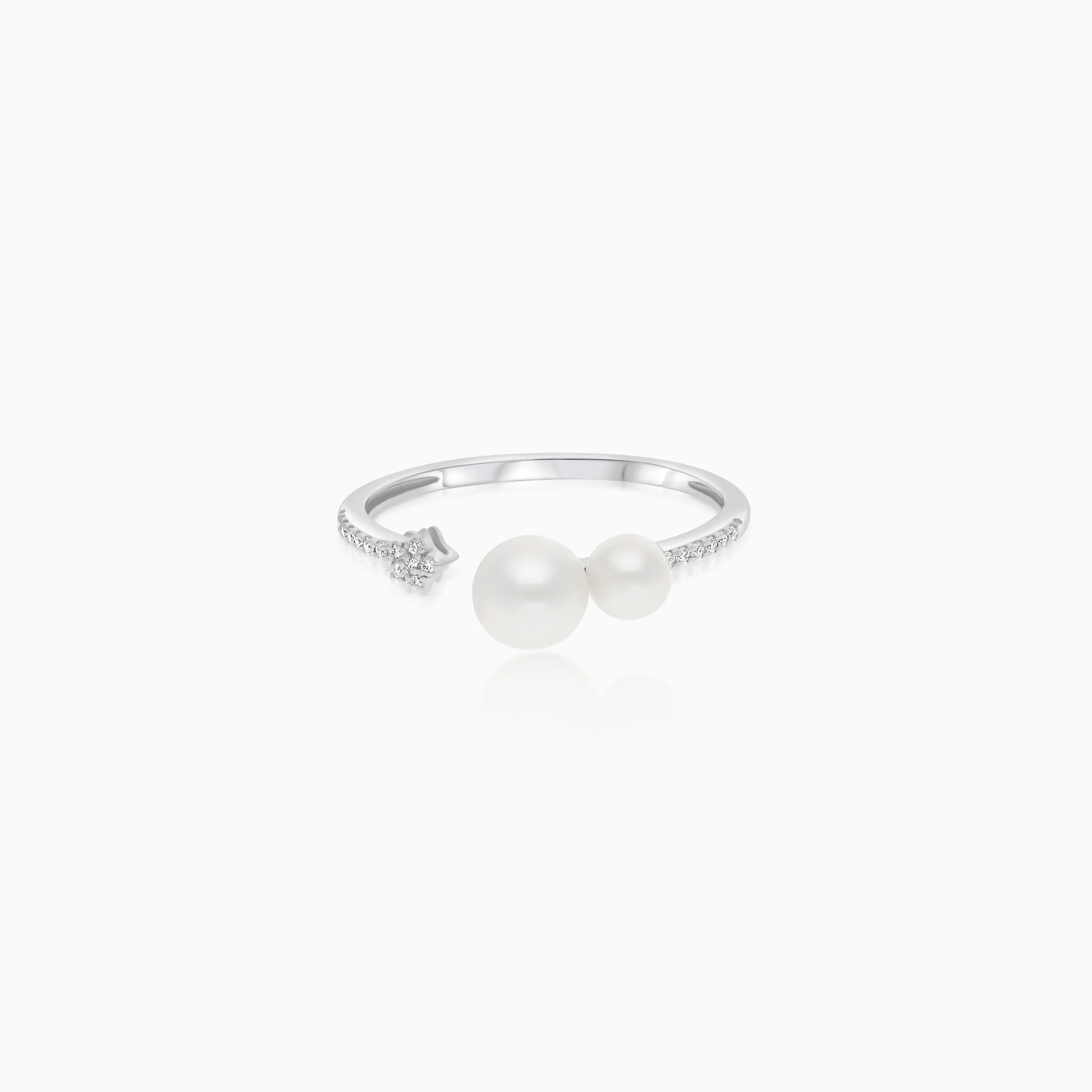 18K White Gold Open Ring with Natural Diamonds and Pearls - Danah Diamond Collection - Image 3