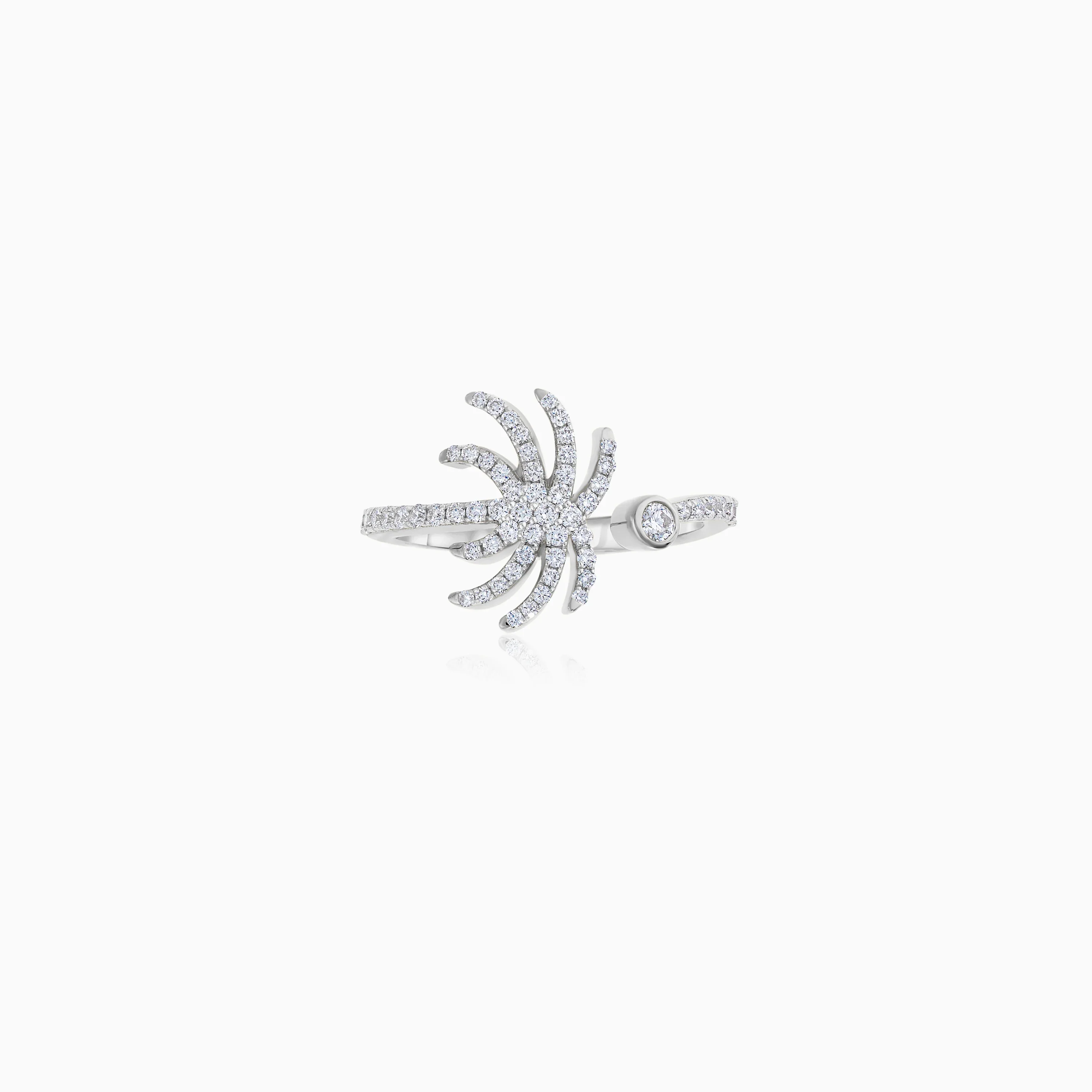 18K White Gold Open Ring in Palm Tree Shape Decorated with Natural Diamond | Al Nakhla Collection - Image 2